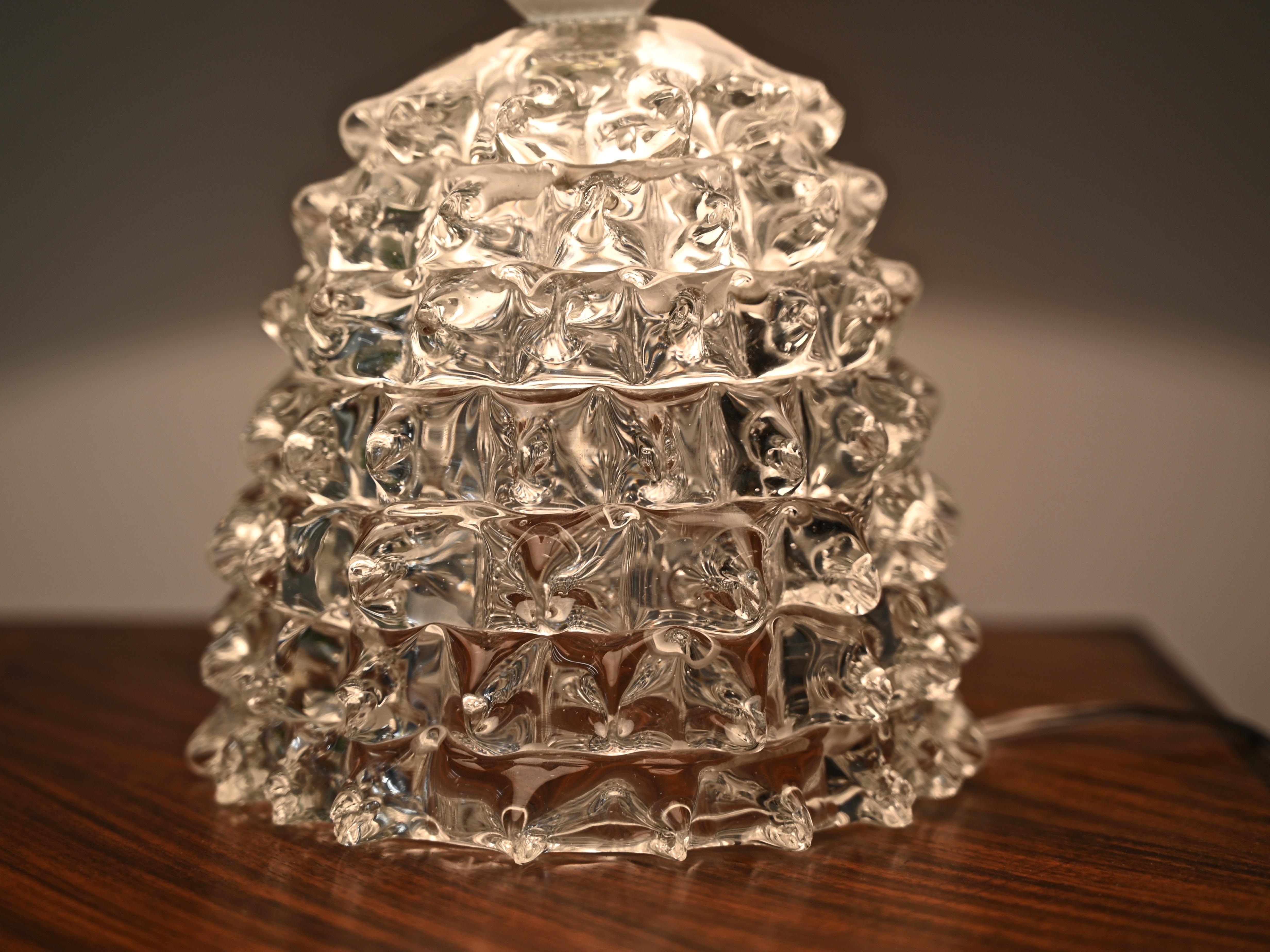 Large Barovier Murano Rostrato Glass and Brass Table Lamp, Italy 1940s In Good Condition For Sale In Roma, IT