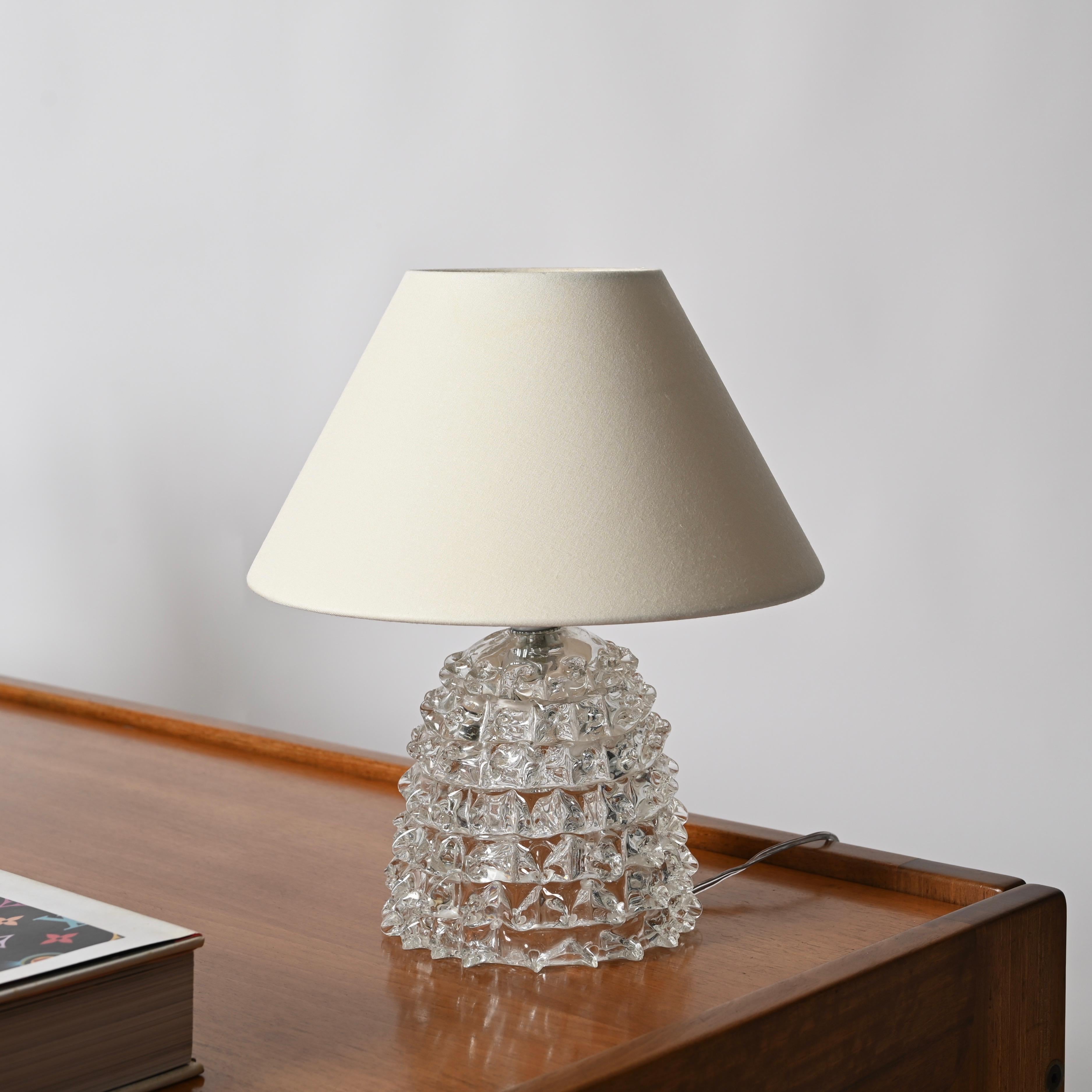 Large Barovier Murano Rostrato Glass and Brass Table Lamp, Italy 1940s For Sale 1