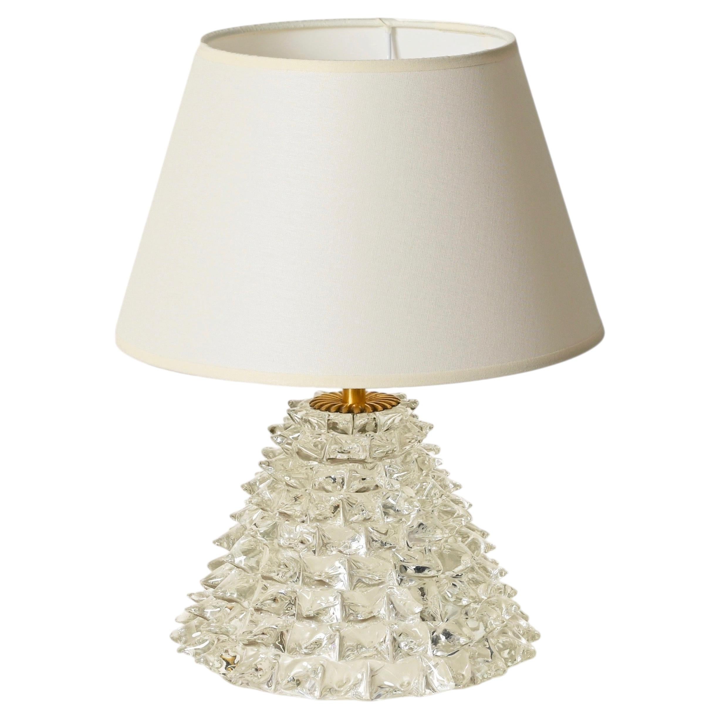 Large Barovier Murano Rostrato Glass and Brass Table Lamp, Italy, 1940s