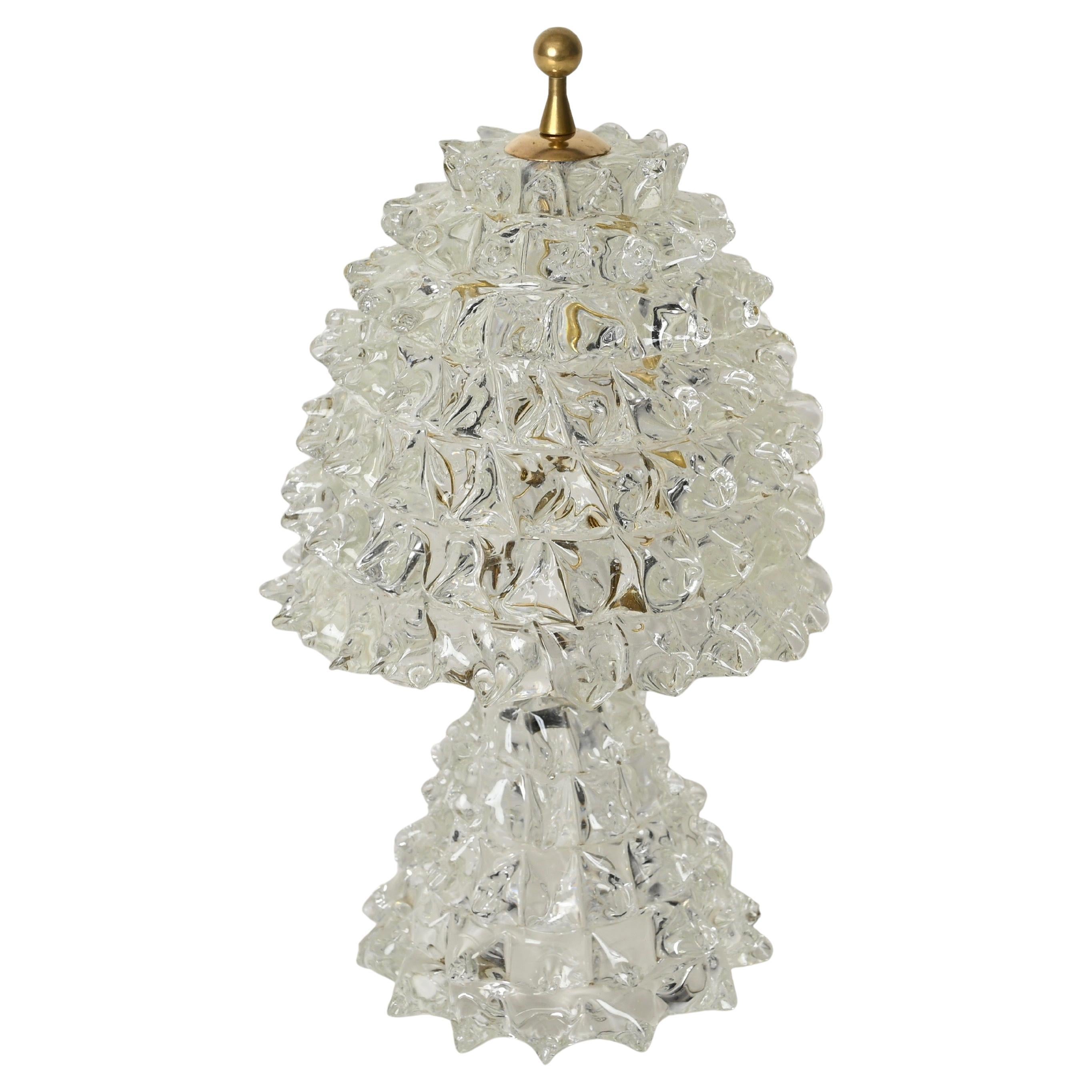 Large Barovier Table Lamp in Murano "Rostrato" Glass and Brass, Italy 1940s