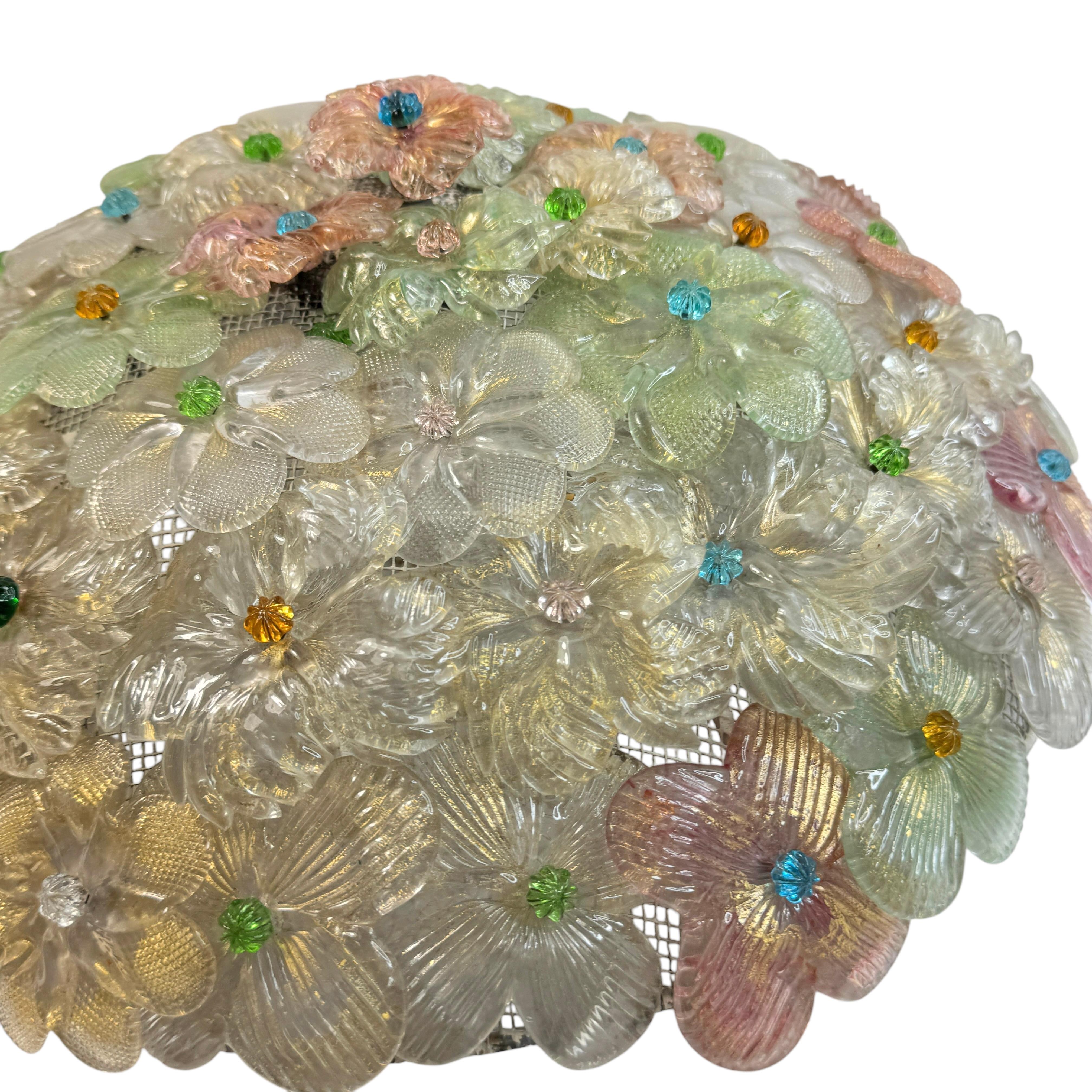 Große Barovier Toso Einbaubeleuchtung aus Muranoglas in Gold und mehrfarbigen Blumen, 1930er Jahre im Angebot 3