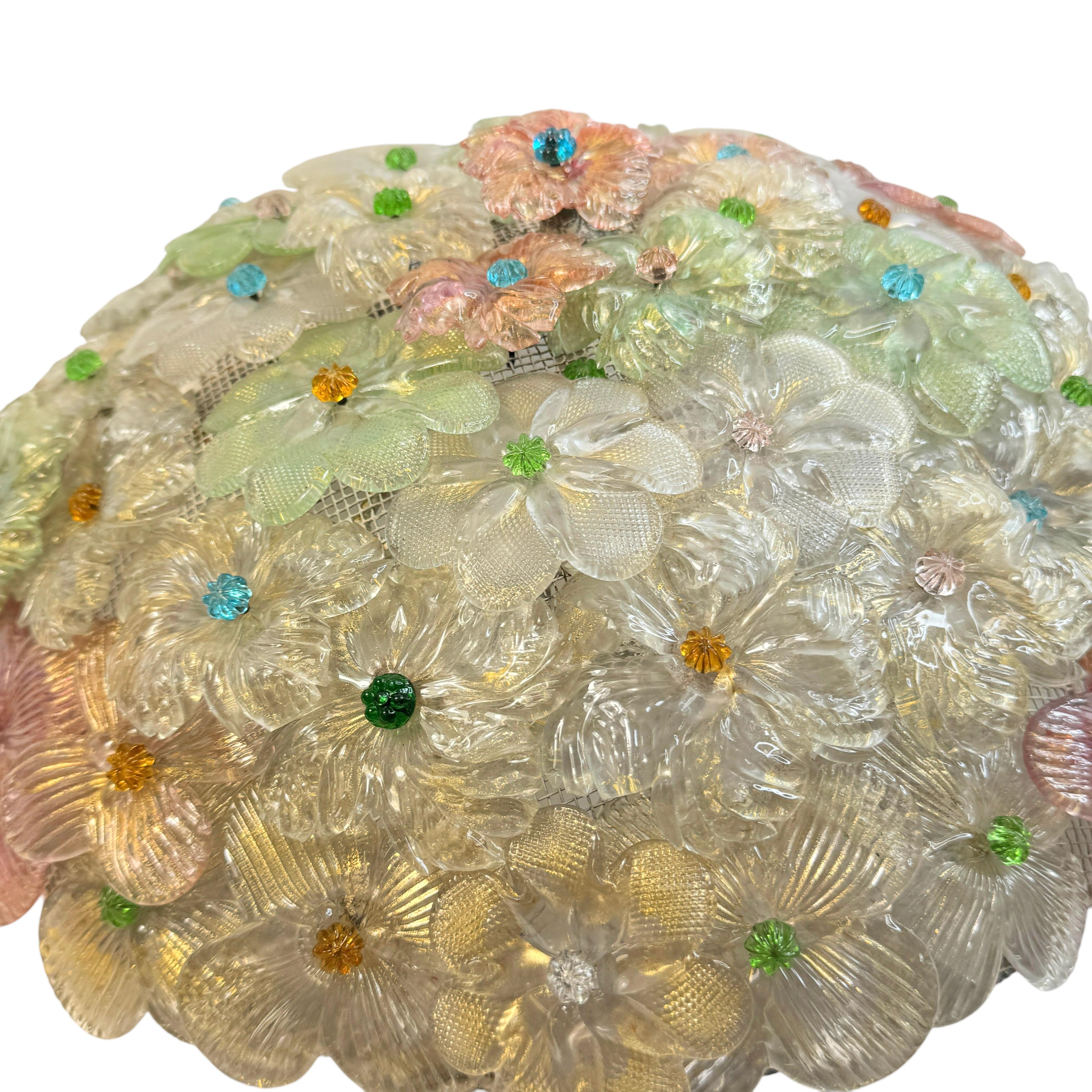 Große Barovier Toso Einbaubeleuchtung aus Muranoglas in Gold und mehrfarbigen Blumen, 1930er Jahre im Angebot 4