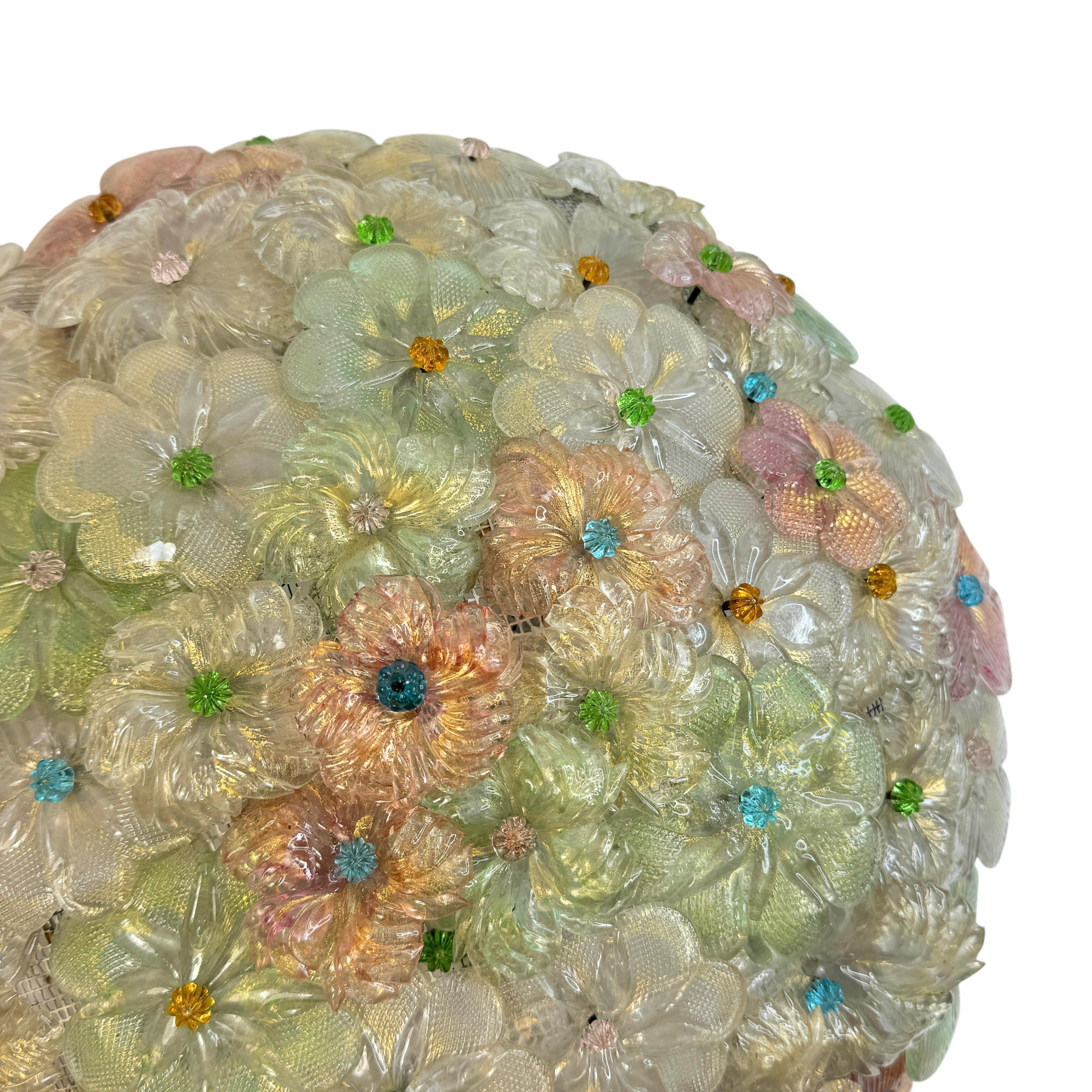 Große Barovier Toso Einbaubeleuchtung aus Muranoglas in Gold und mehrfarbigen Blumen, 1930er Jahre im Angebot 7