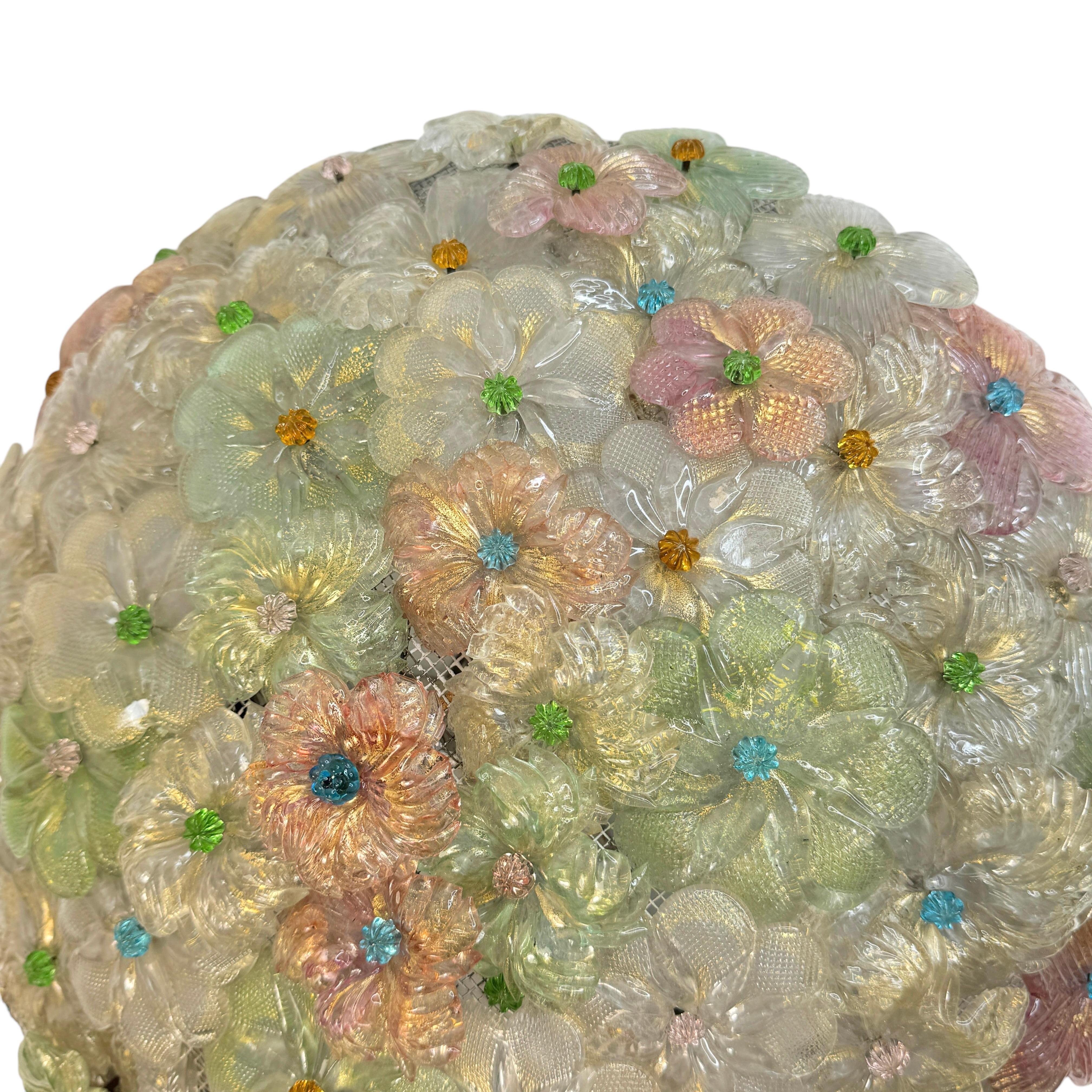 Große Barovier Toso Einbaubeleuchtung aus Muranoglas in Gold und mehrfarbigen Blumen, 1930er Jahre im Angebot 8