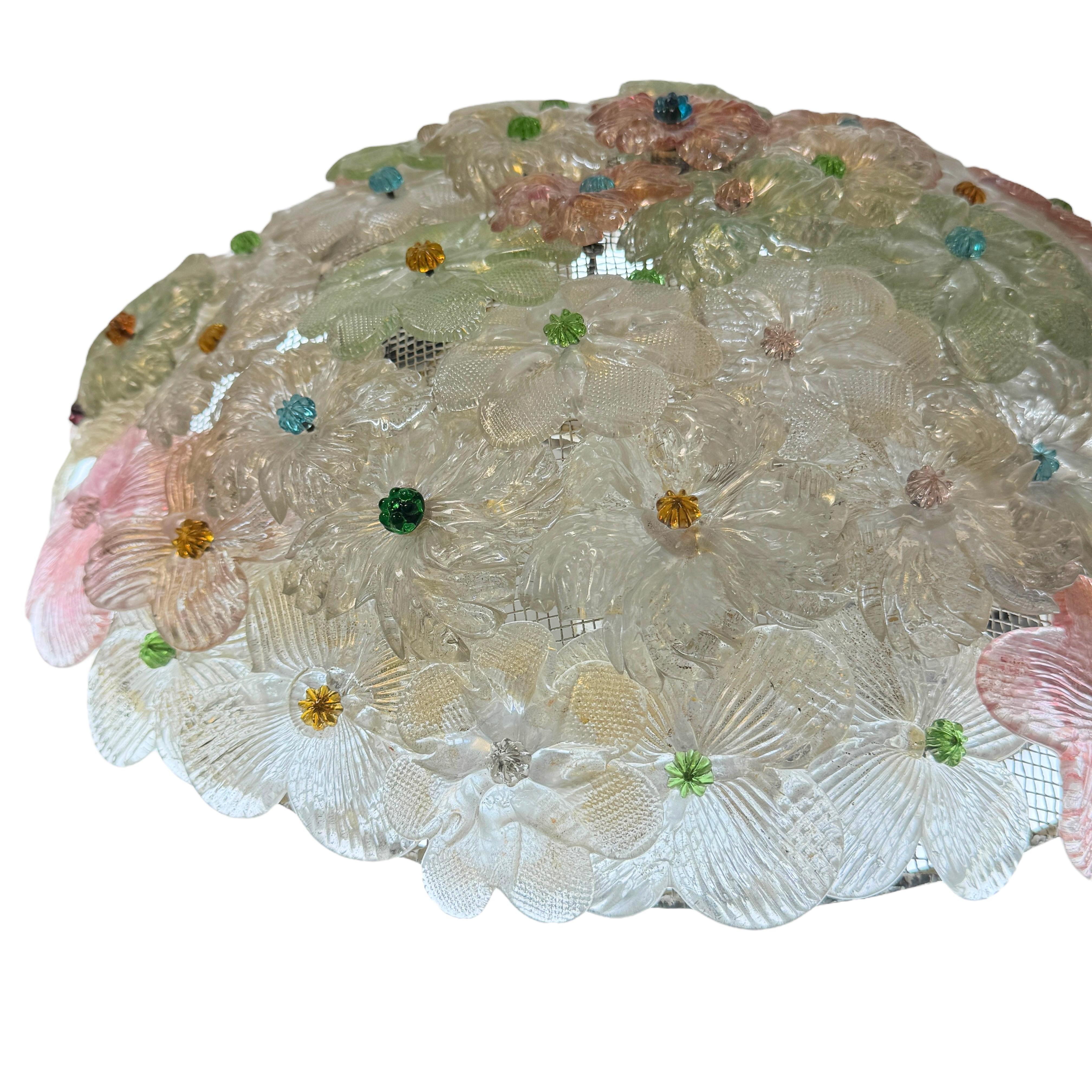 Große Barovier Toso Einbaubeleuchtung aus Muranoglas in Gold und mehrfarbigen Blumen, 1930er Jahre im Angebot 9