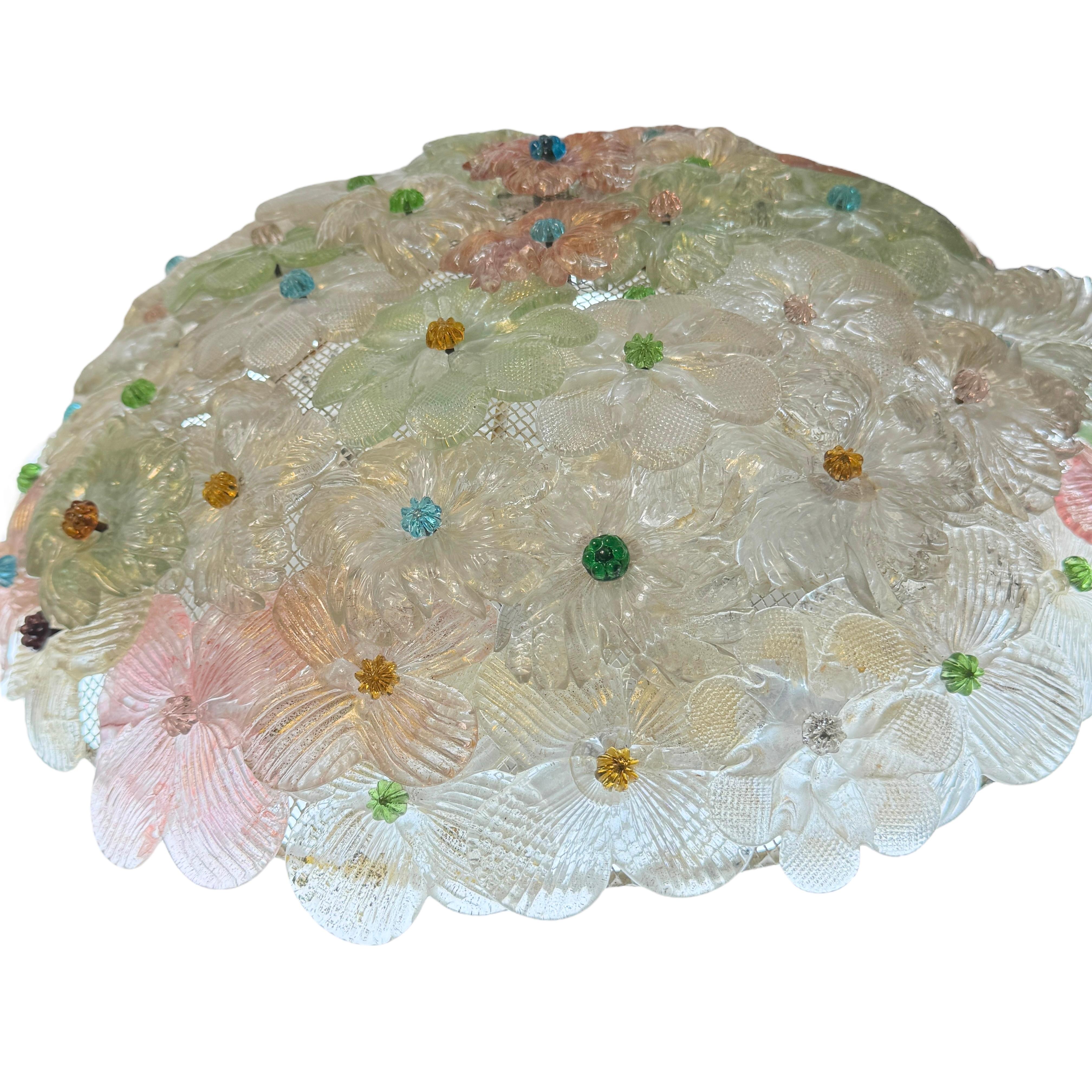 Große Barovier Toso Einbaubeleuchtung aus Muranoglas in Gold und mehrfarbigen Blumen, 1930er Jahre im Angebot 11