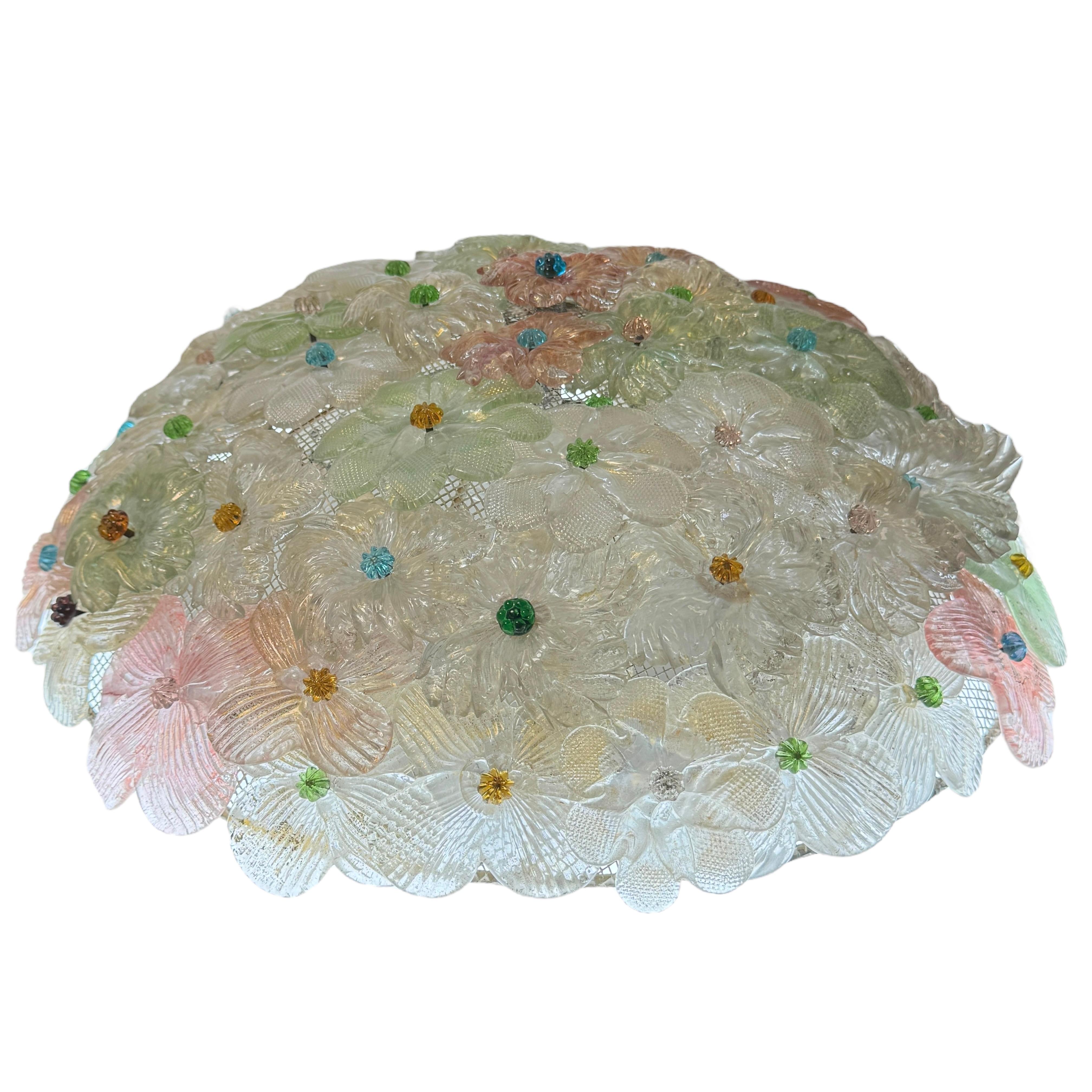 Große Barovier Toso Einbaubeleuchtung aus Muranoglas in Gold und mehrfarbigen Blumen, 1930er Jahre im Angebot 12
