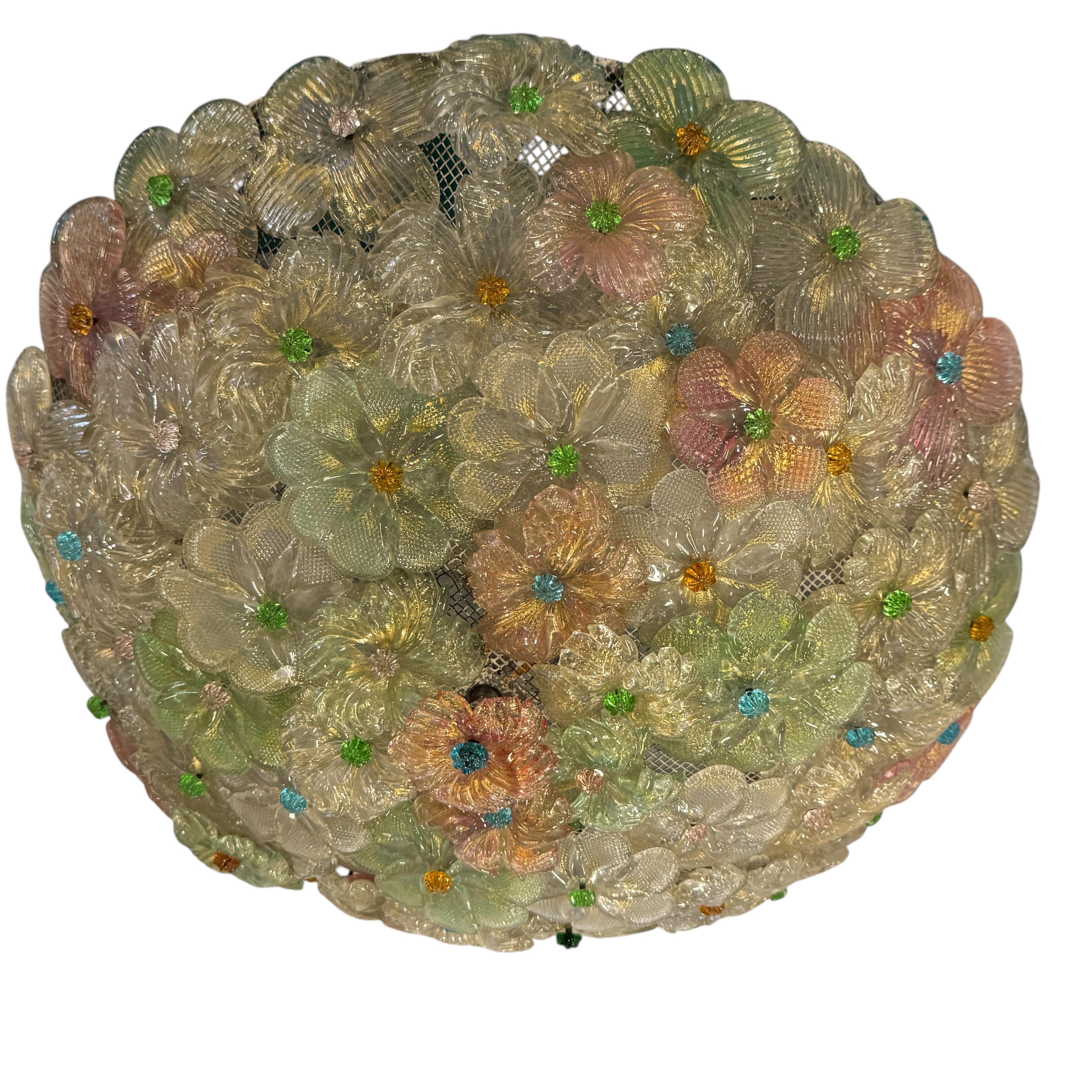 Große Barovier Toso Einbaubeleuchtung aus Muranoglas in Gold und mehrfarbigen Blumen, 1930er Jahre (Art déco) im Angebot