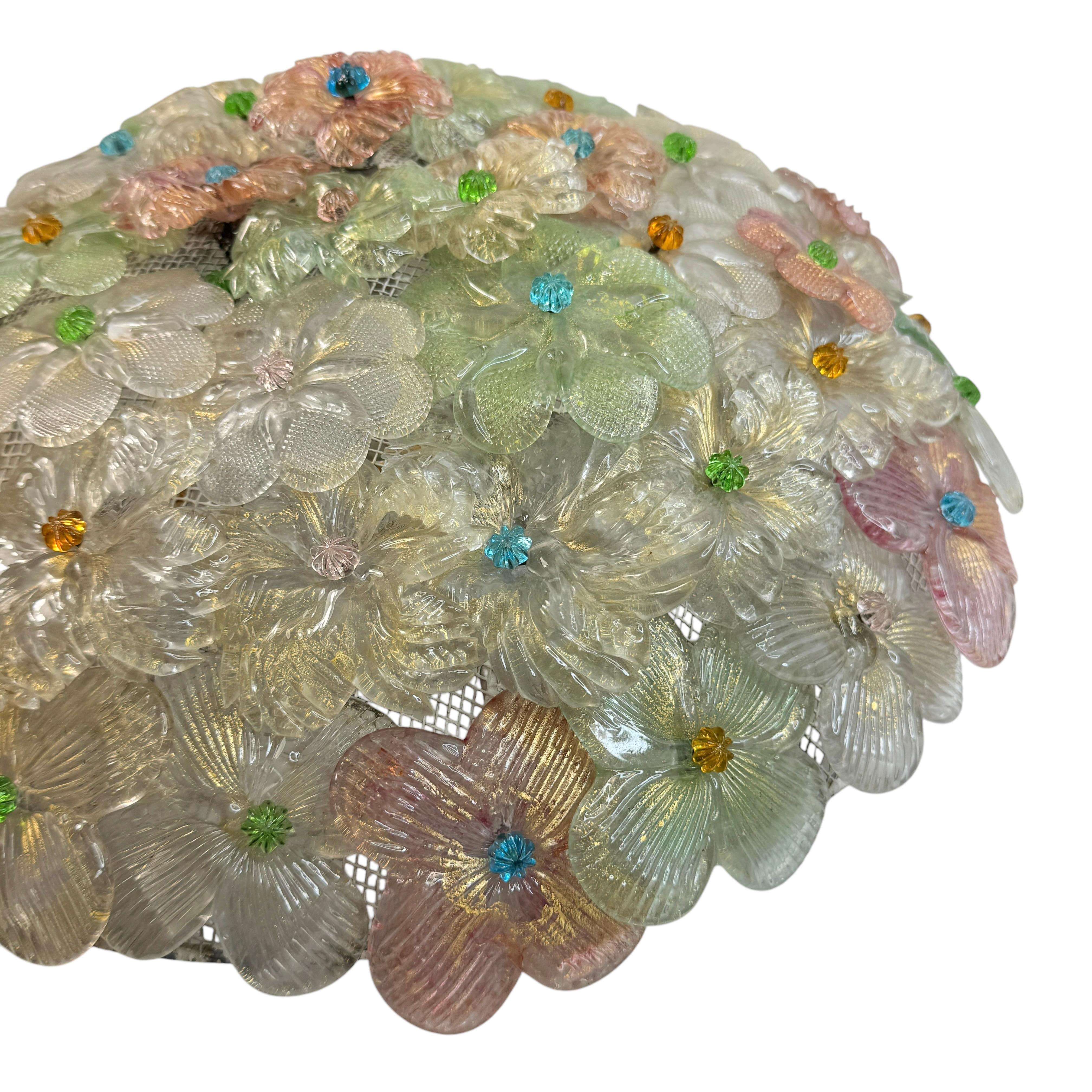 Große Barovier Toso Einbaubeleuchtung aus Muranoglas in Gold und mehrfarbigen Blumen, 1930er Jahre im Angebot 2