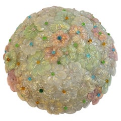 Gran empotrable Barovier Toso de cristal de Murano dorado y flores multicolores, años 1930
