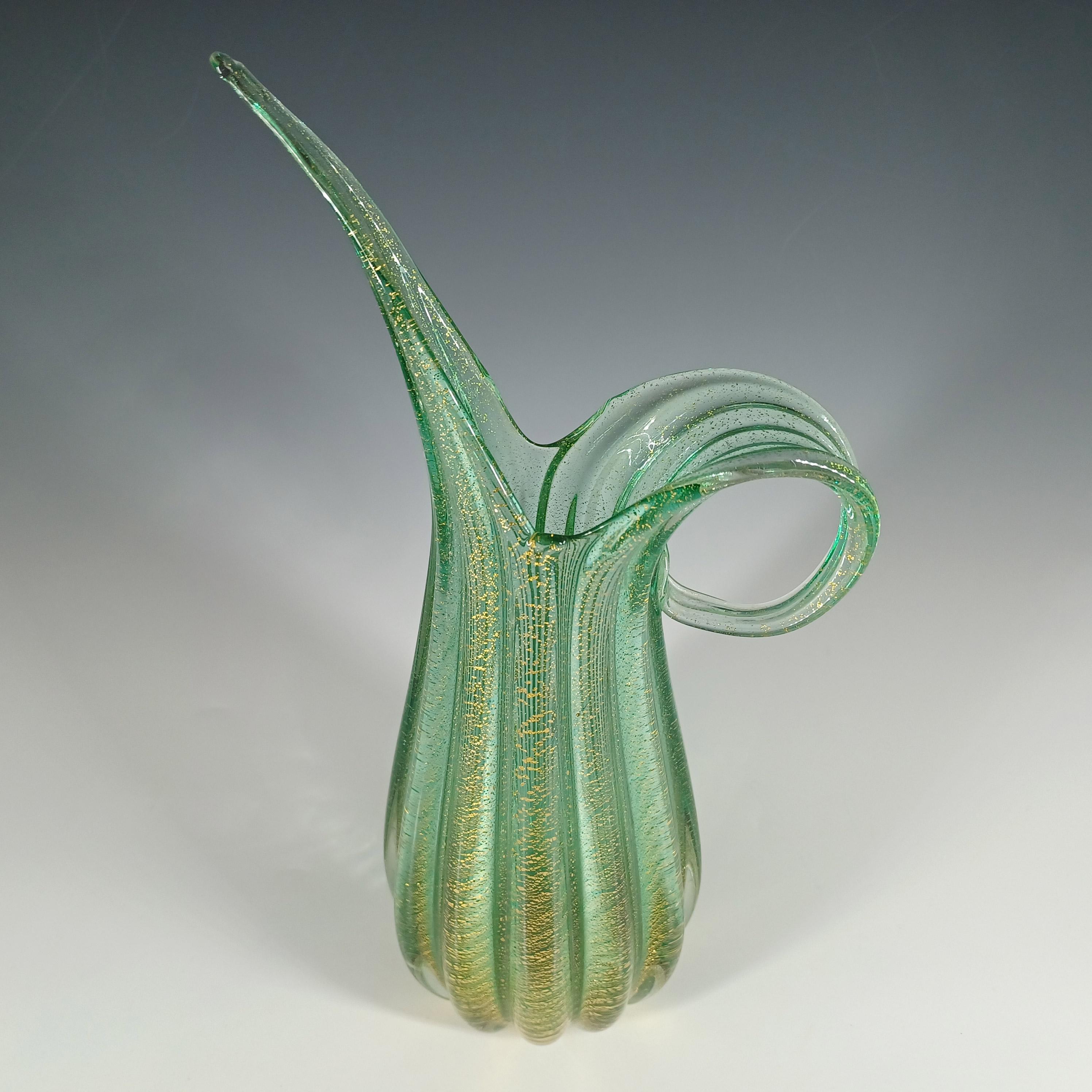 GRAN Jarrón de cristal verde hoja de oro Barovier & Toso Murano Cordonato d'Oro Italiano en venta
