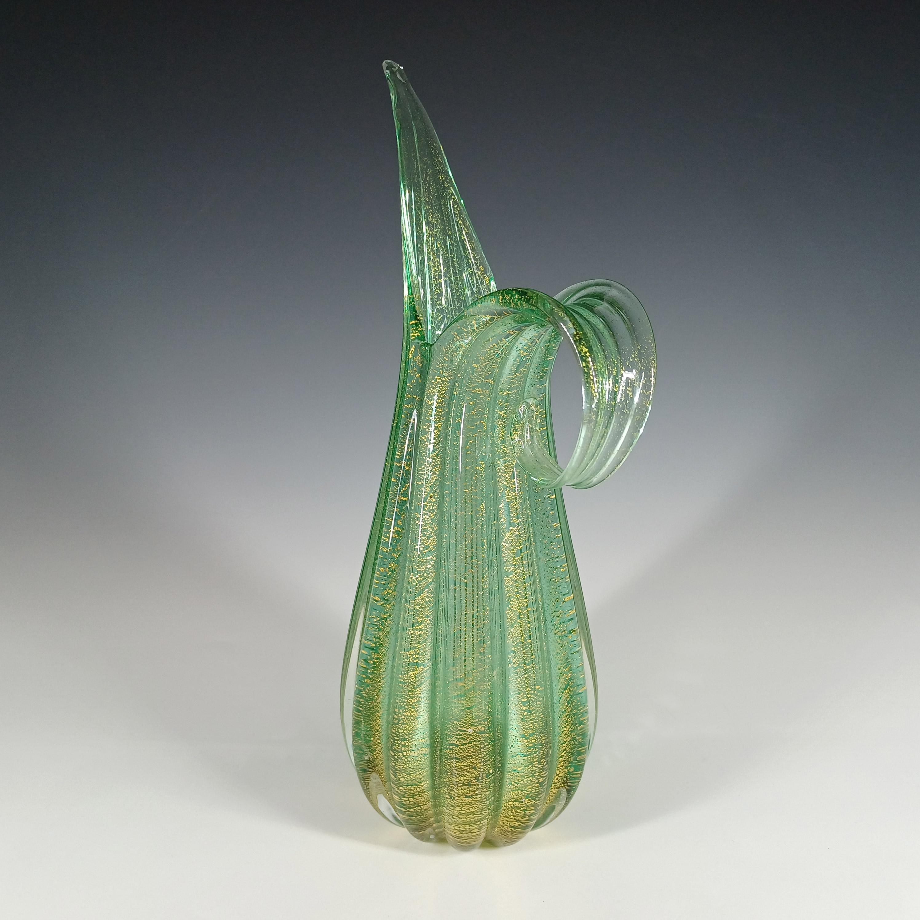 GRAN Jarrón de cristal verde hoja de oro Barovier & Toso Murano Cordonato d'Oro Vidrio en venta