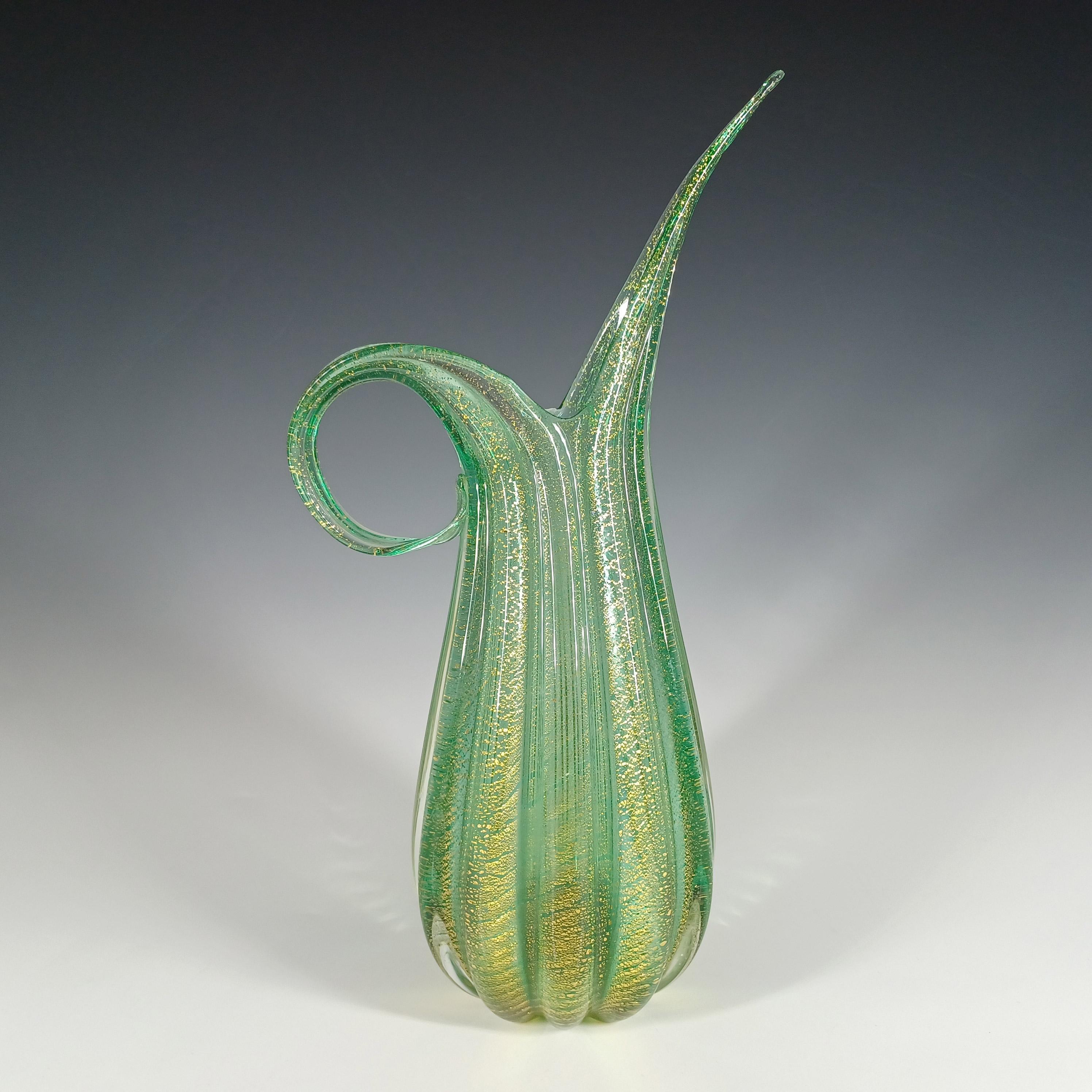 GRAN Jarrón de cristal verde hoja de oro Barovier & Toso Murano Cordonato d'Oro en venta 1