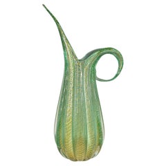 LARGE Barovier & Toso Murano Cordonato d'Oro Gold Leaf Green Glass Vase