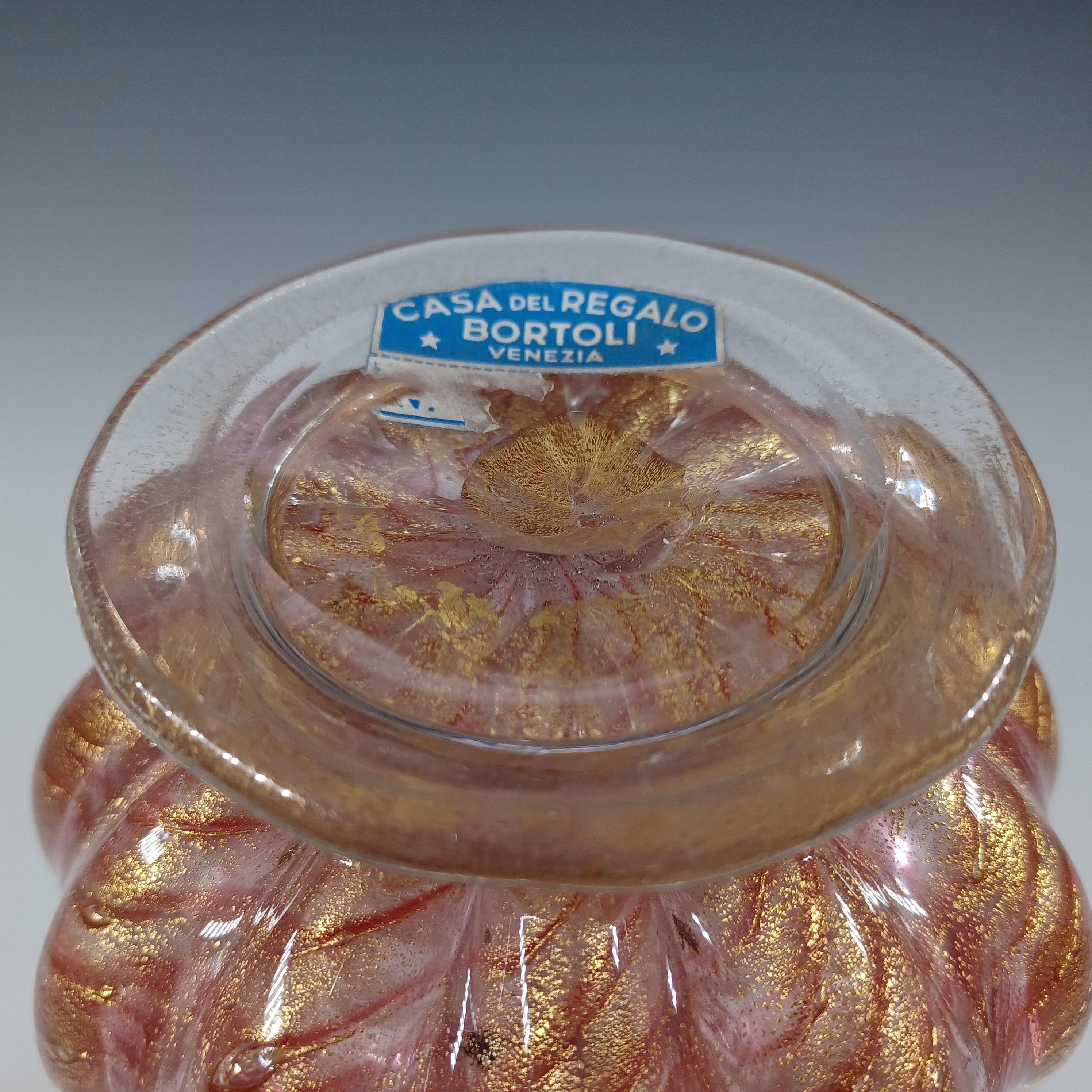 LARGE Barovier & Toso Murano Cordonato d'Oro Gold Leaf Pink Glass Vase For Sale 1