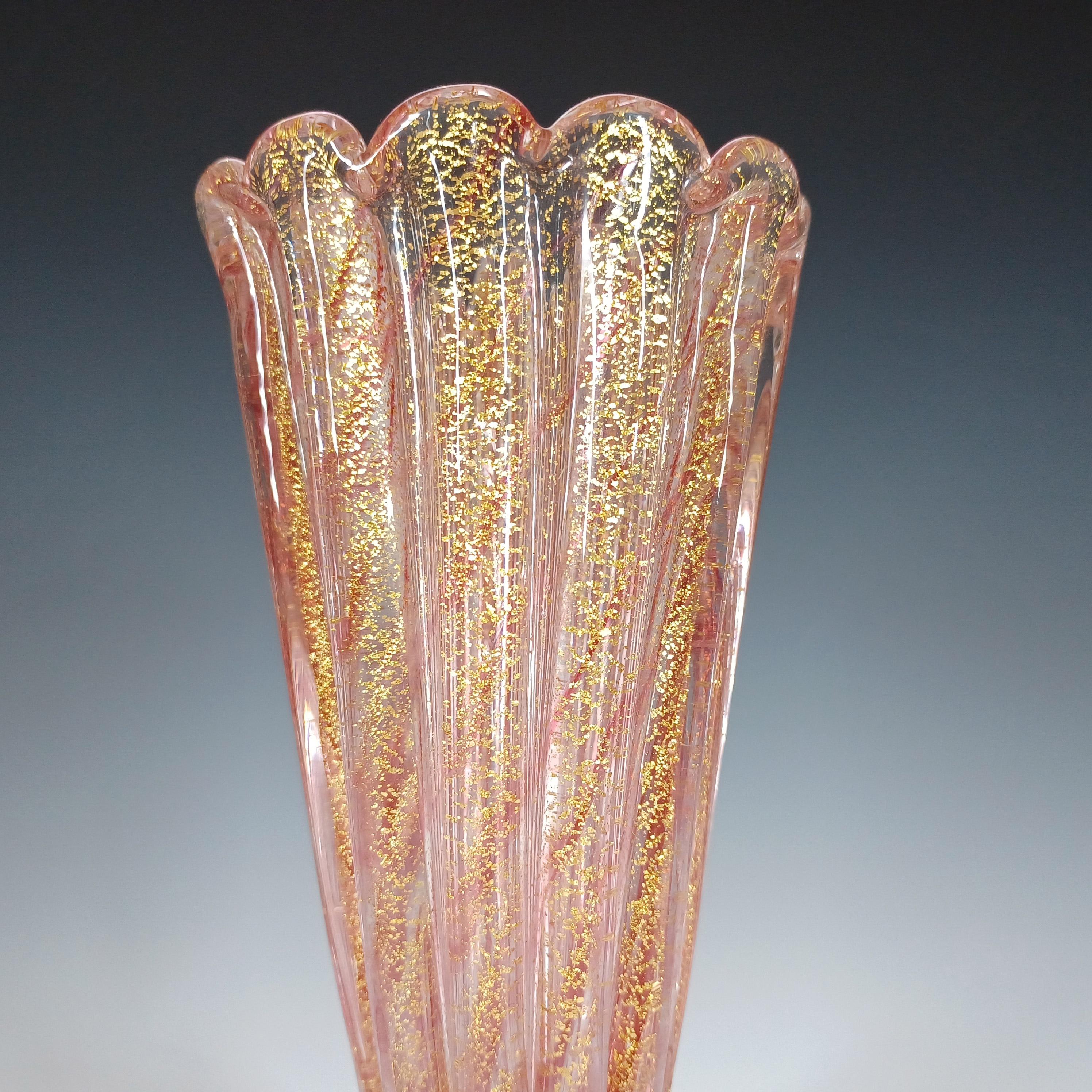 Mid-Century Modern LARGE Barovier & Toso Murano Cordonato d'Oro Gold Leaf Pink Glass Vase For Sale