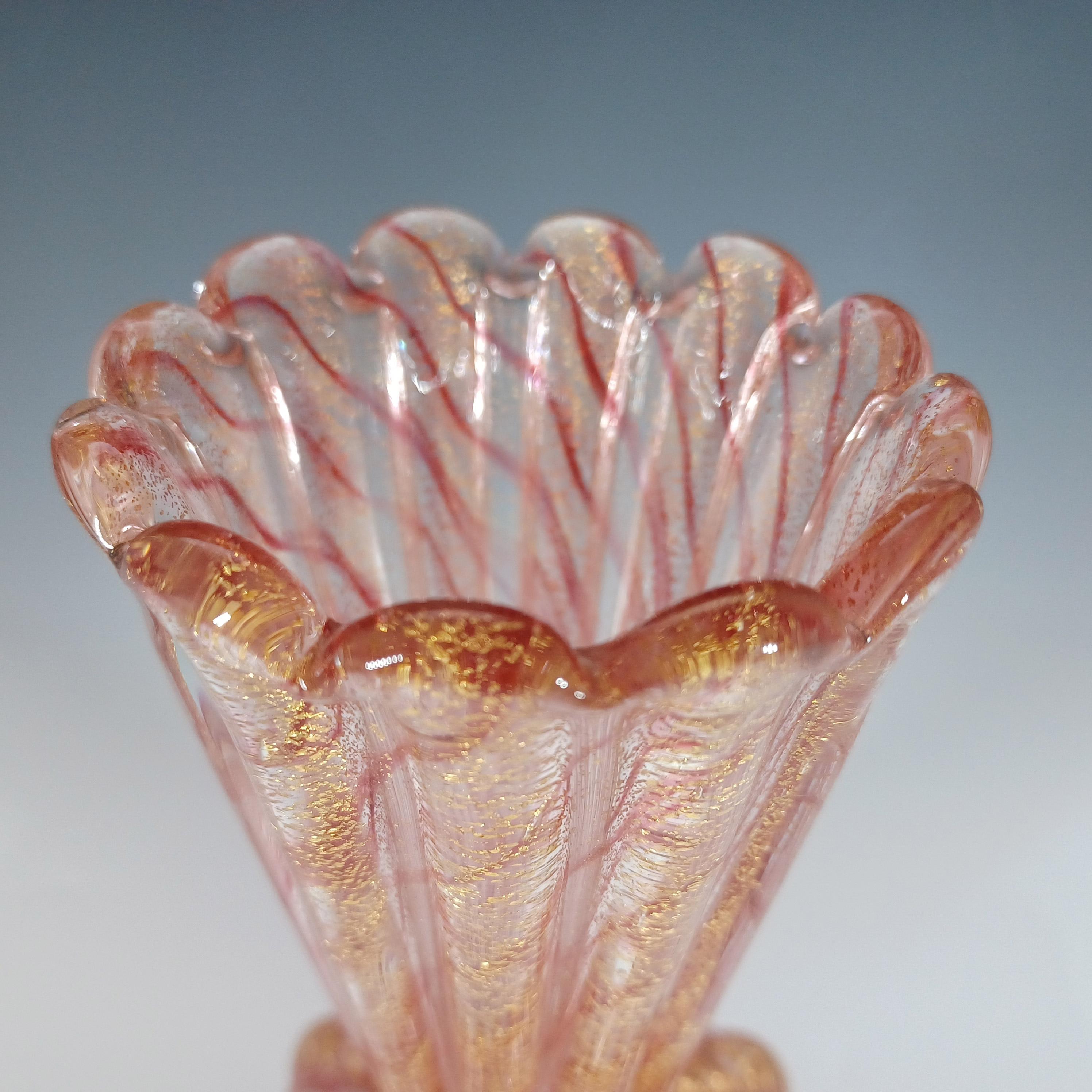 Verre GRAND Vase en verre rose à feuilles d'or Barovier&Toso Murano en vente