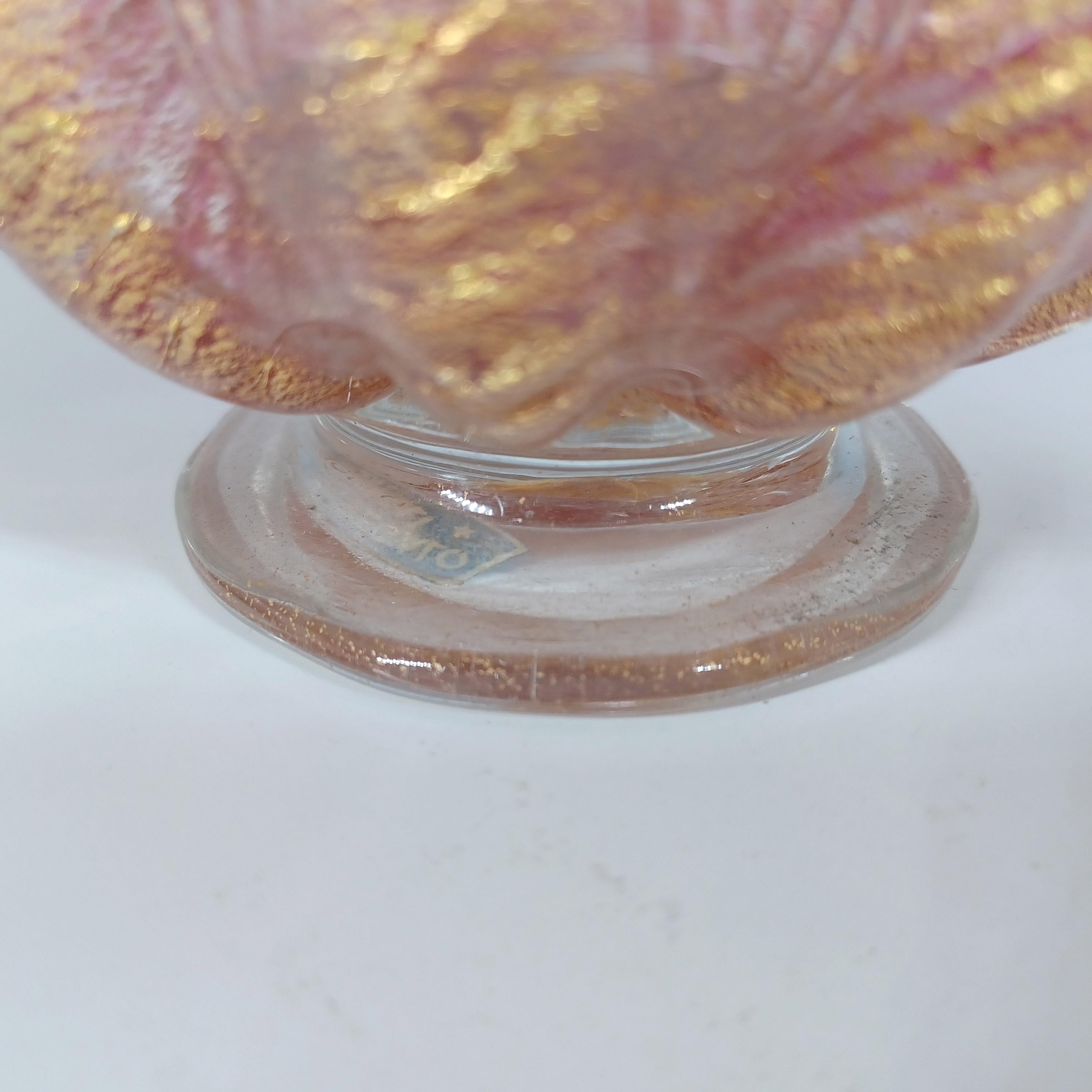 GRAND Vase en verre rose à feuilles d'or Barovier&Toso Murano en vente 1