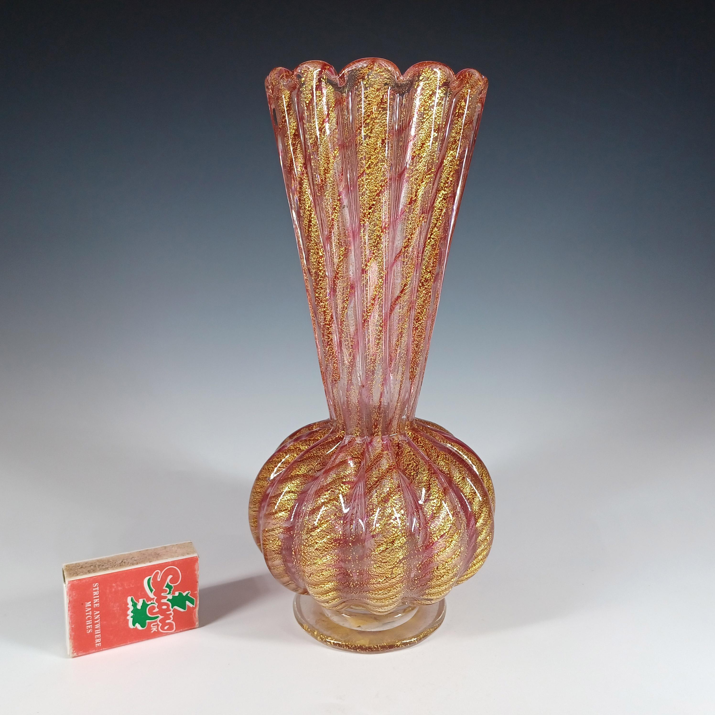 LARGE Barovier & Toso Murano Cordonato d'Oro Gold Leaf Vintage Glass Vase For Sale 3