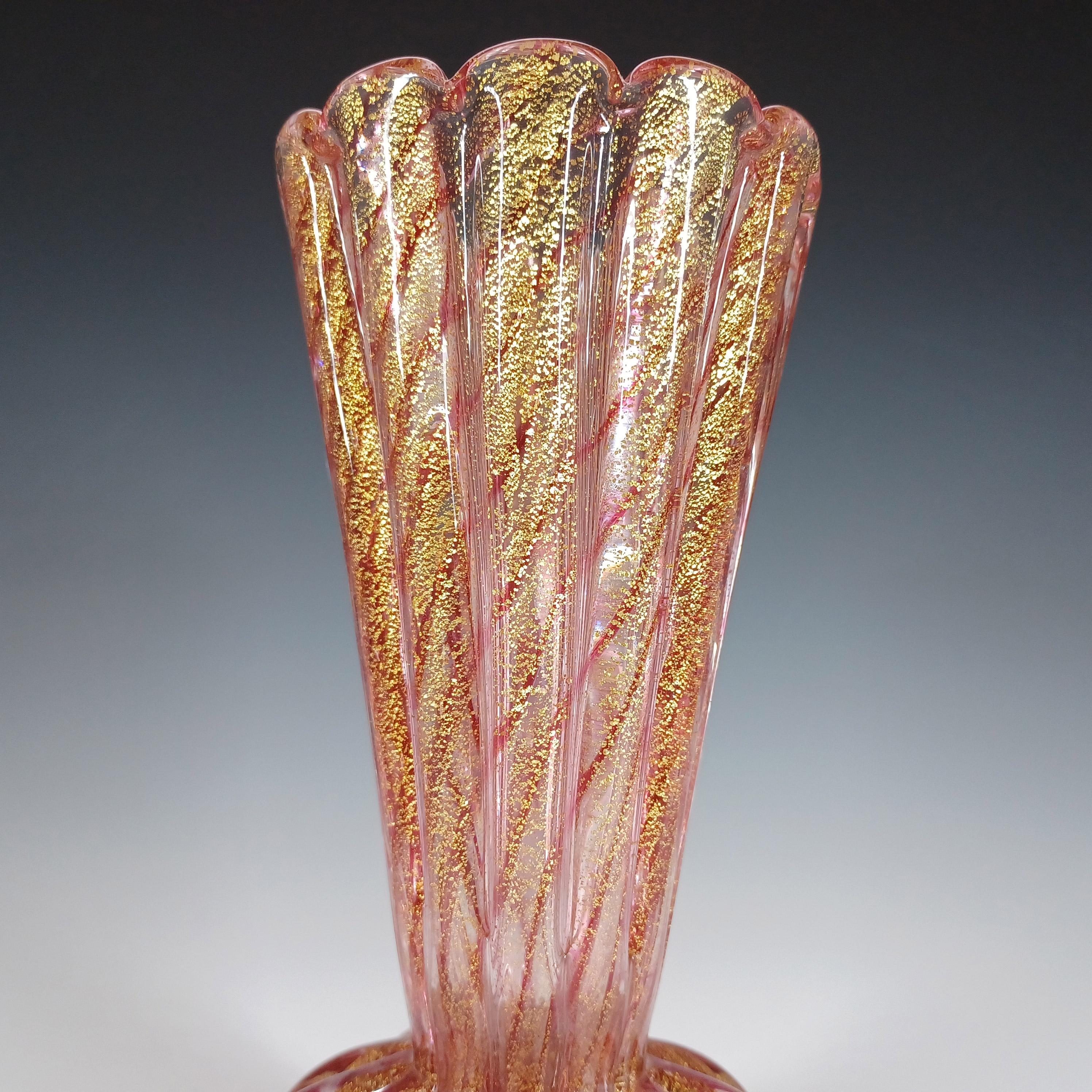 Fait main Grand vase en verre vintage à feuilles d'or Barovier & Toso Murano Cordonato d'Oro en vente