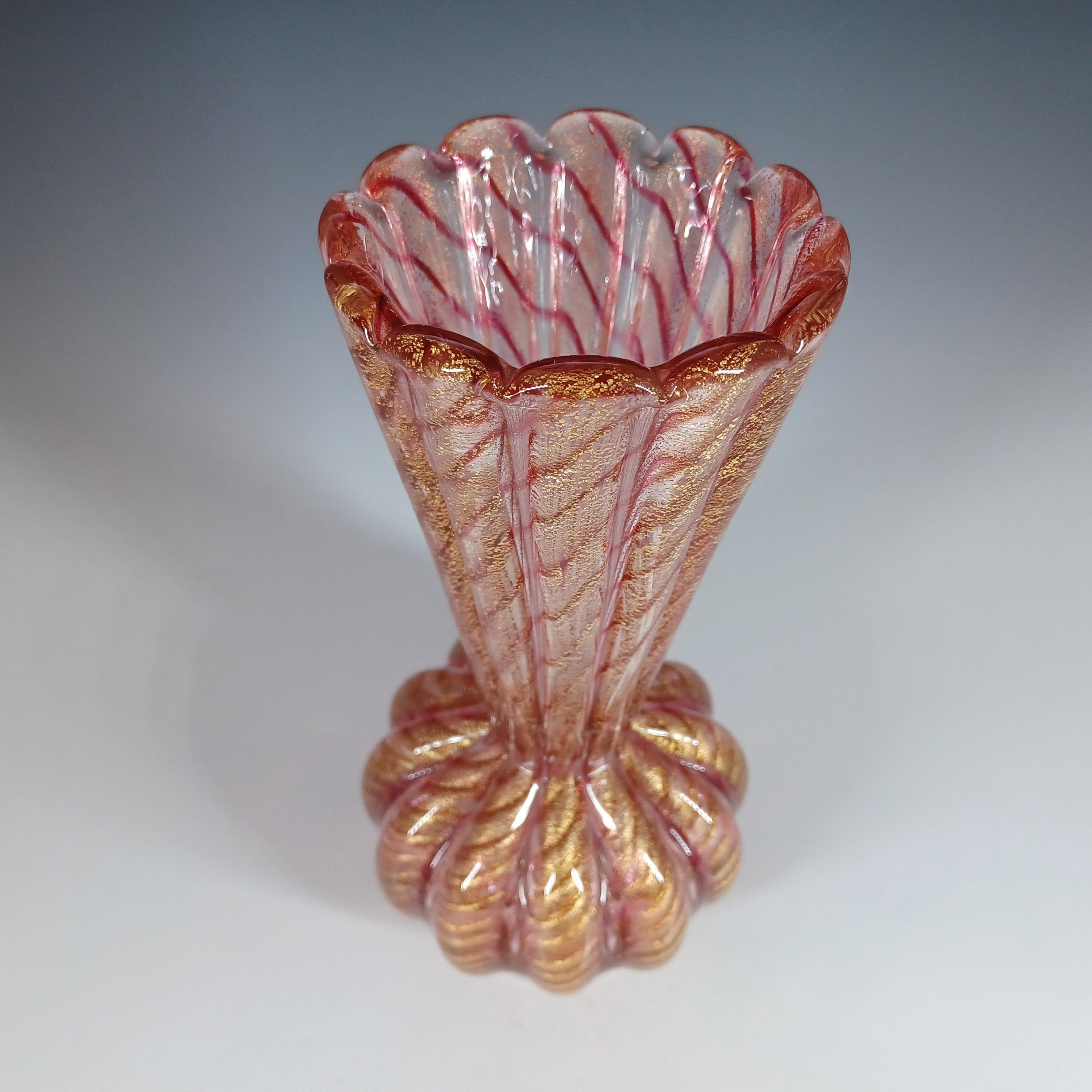 LARGE Barovier & Toso Murano Cordonato d'Oro Gold Leaf Vintage Glass Vase In Good Condition For Sale In Bolton, GB