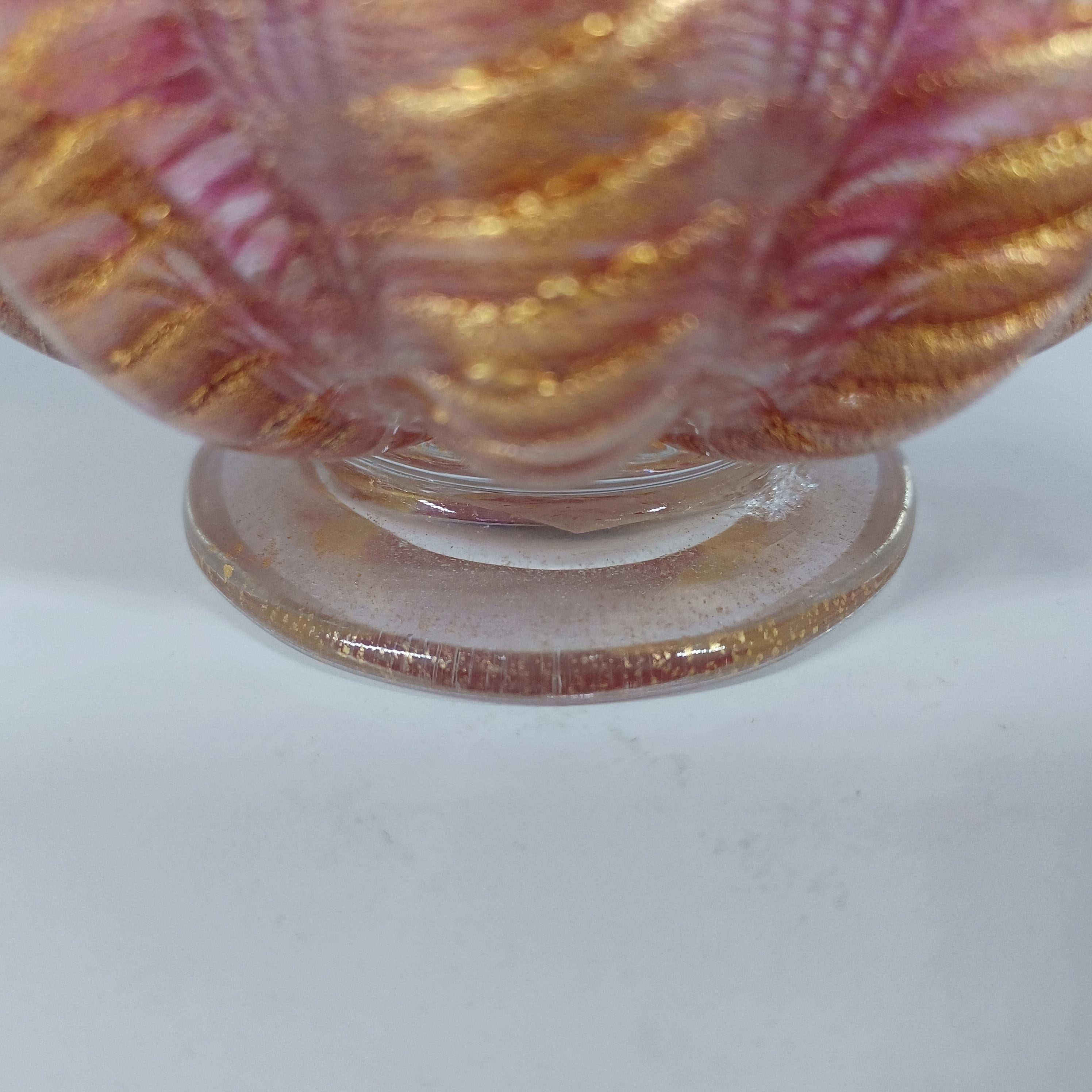 Verre Grand vase en verre vintage à feuilles d'or Barovier & Toso Murano Cordonato d'Oro en vente