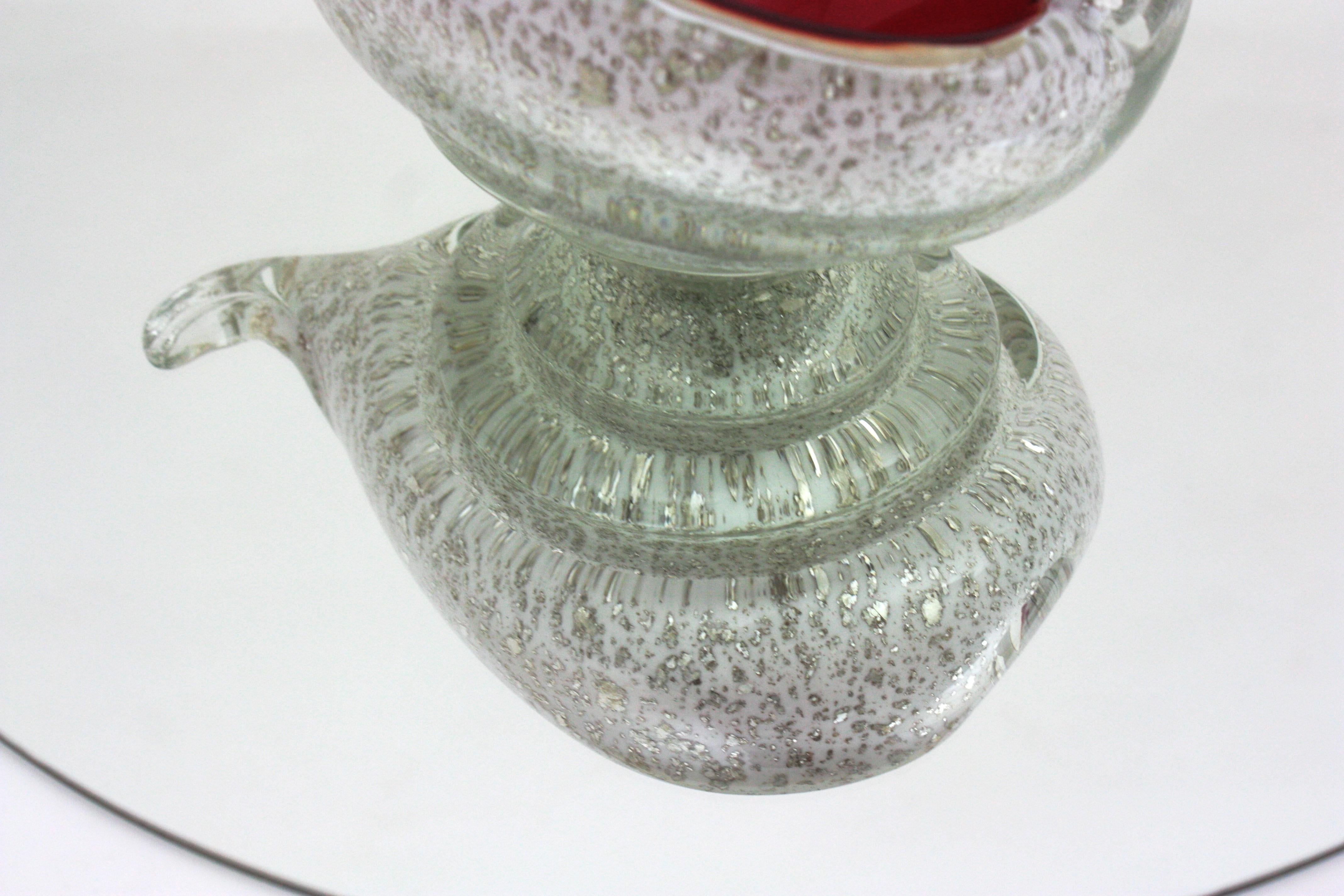 Grande ciotola in vetro artistico a forma di cuore Barovier&Toso Murano Red White Silver Flecks in vendita 6
