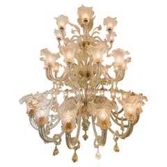 Grande Barovier&Toso in vetro di Murano a 36 luci del 1950 circa con oro.