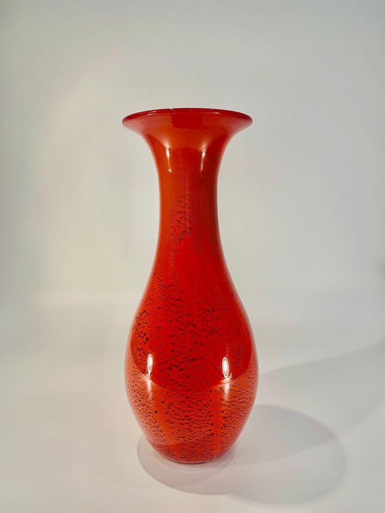 Incredible and large Barovier&Toso (attributed) Murano vase circa 1950 coral and black