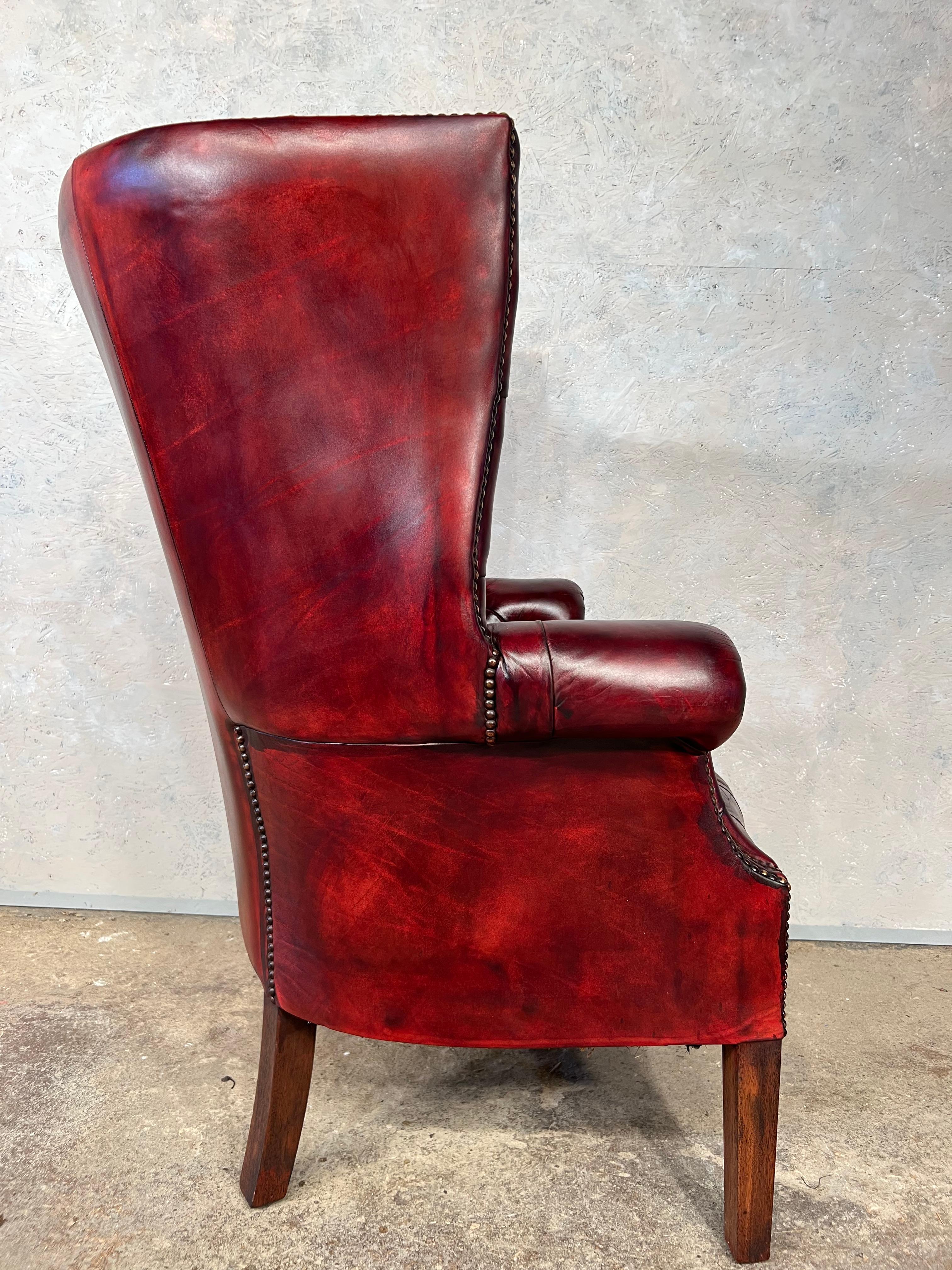 Large Barrel Back Georgian Chesterfield Leather Wingback Chair Chestnut #430 1
