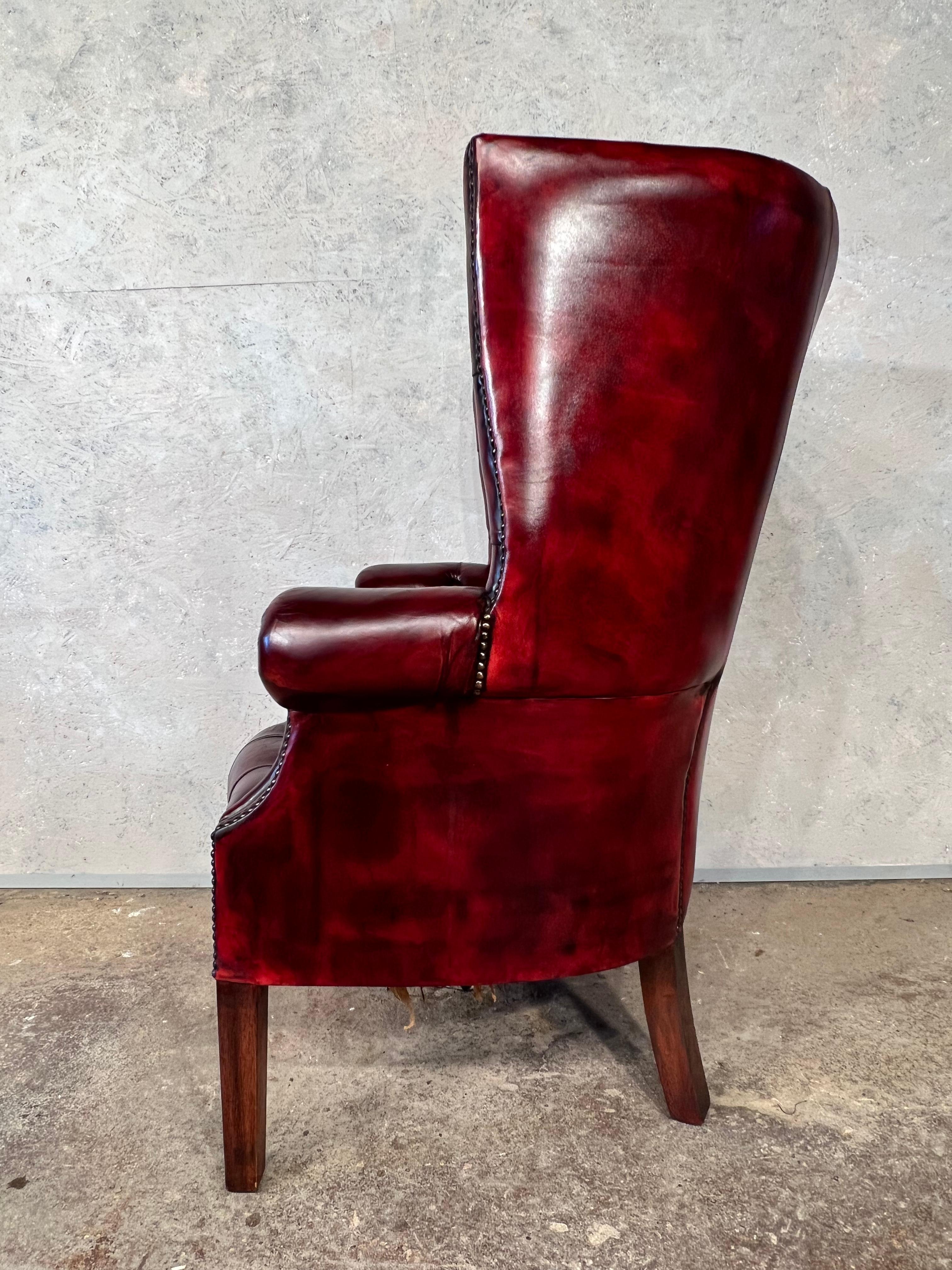 Large Barrel Back Georgian Chesterfield Leather Wingback Chair Chestnut #430 3