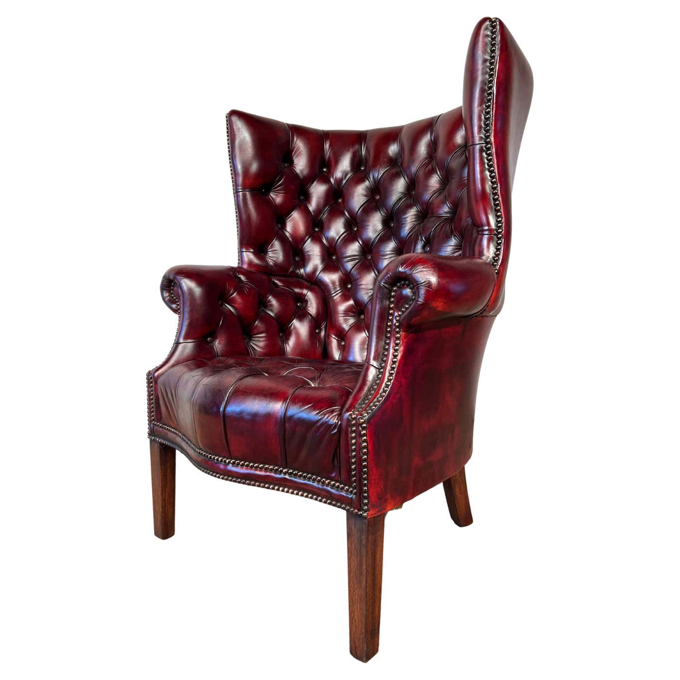 Large Barrel Back Georgian Chesterfield Leather Wingback Chair Chestnut ...