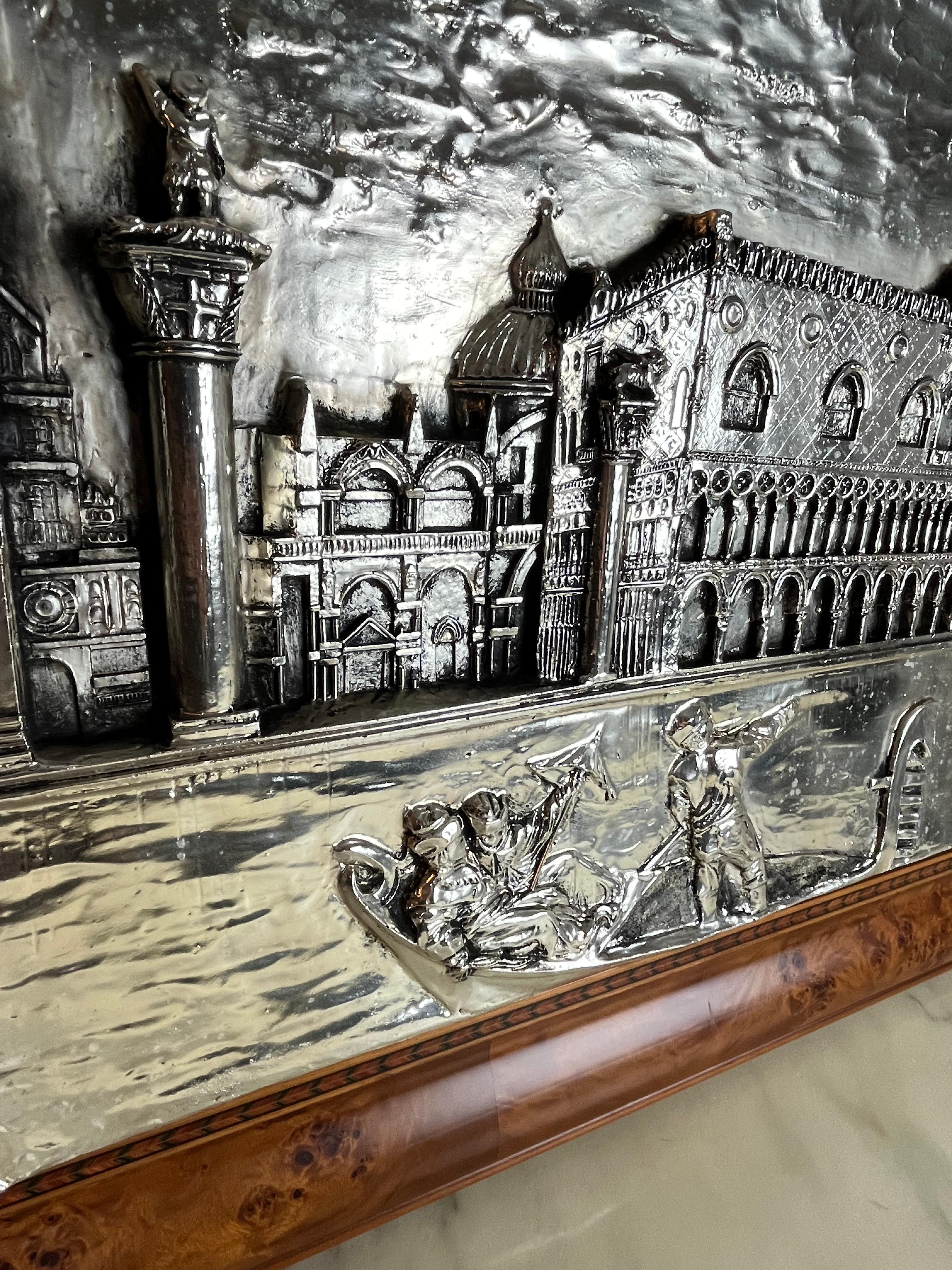 Large Bas-Relief Piazza San Marco ( Venice ) cm 115 x cm 64, 1000 silver, 1980s For Sale 3