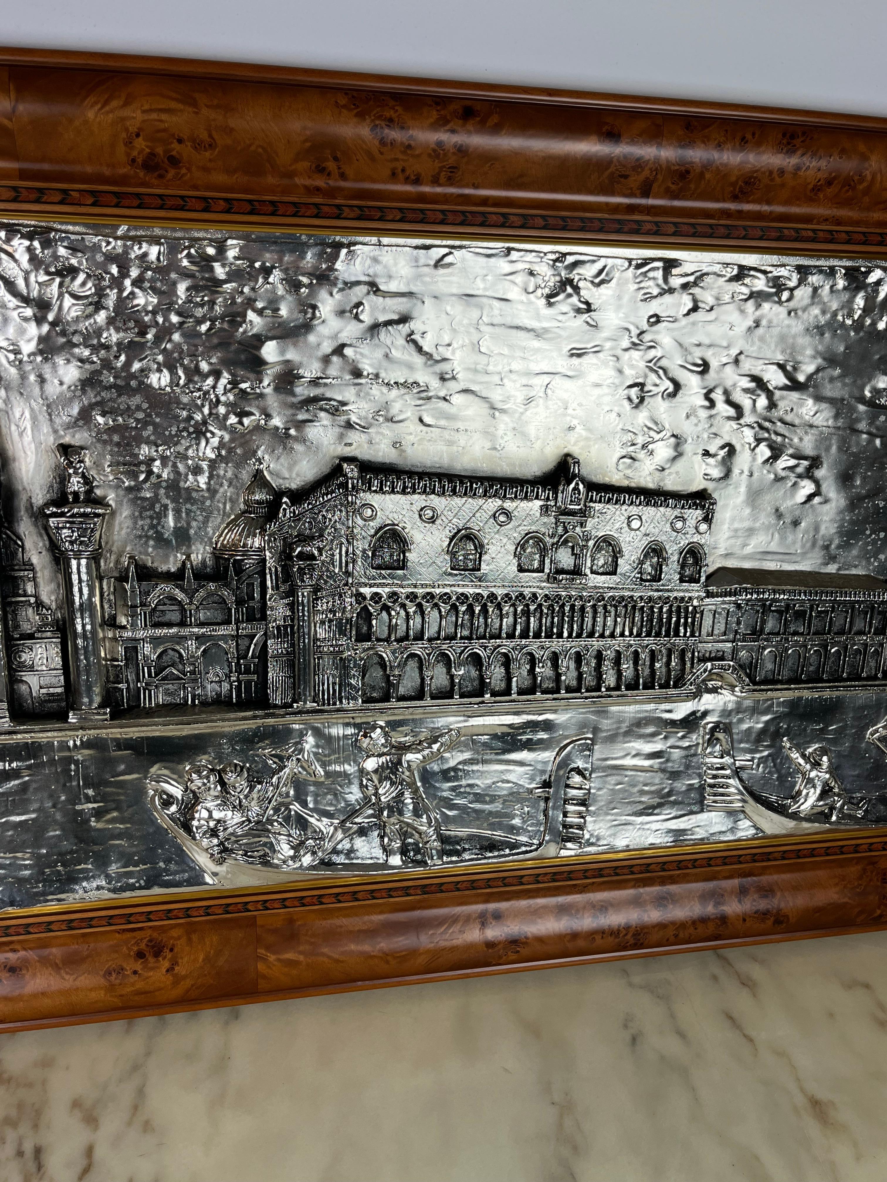 Silver Plate Large Bas-Relief Piazza San Marco ( Venice ) cm 115 x cm 64, 1000 silver, 1980s For Sale