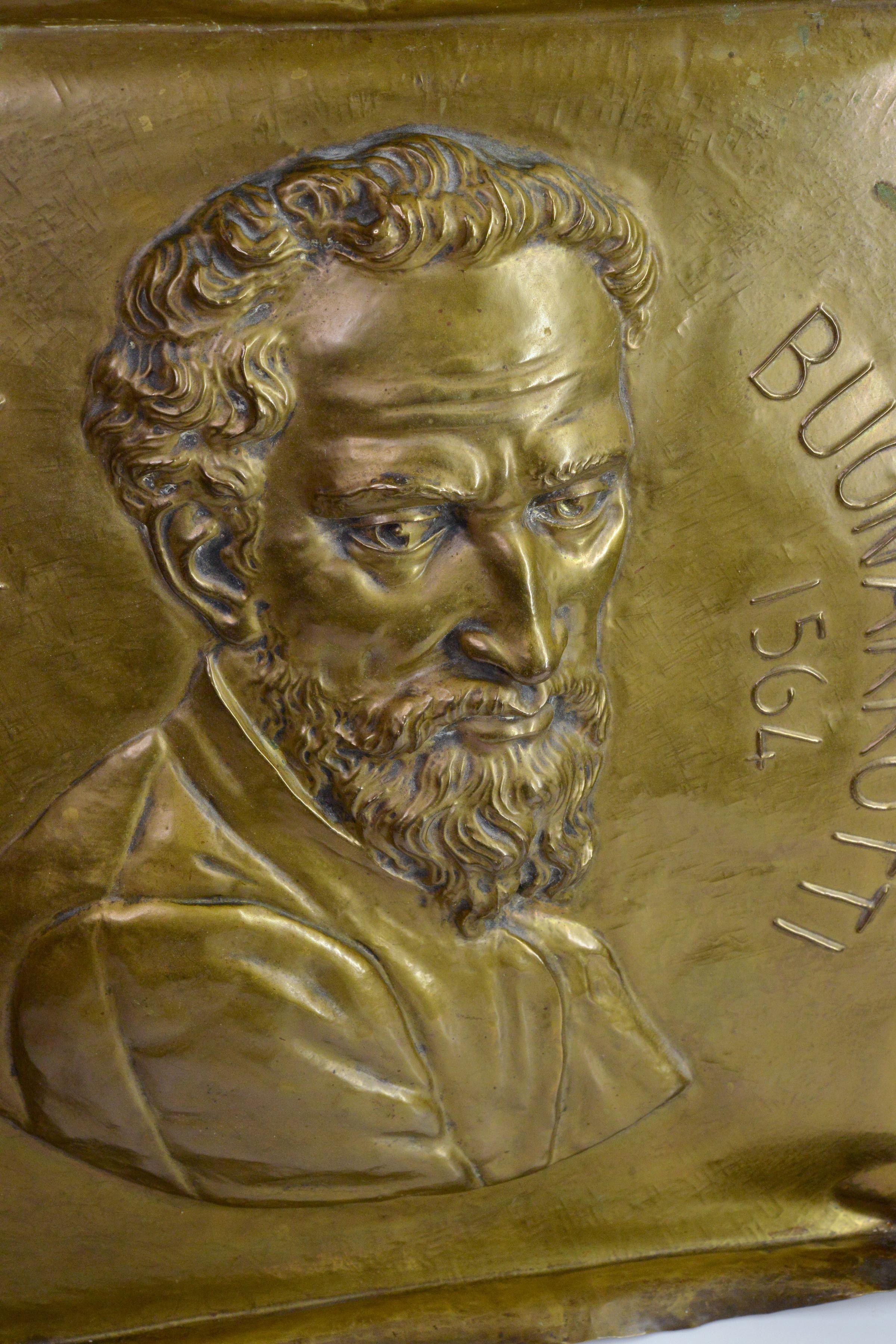Gran placa mural en bajorrelieve Retrato de Miguel Ángel Antiguo siglo XIX Renacimiento en venta