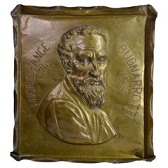 Grande placca da parete in bassorilievo Ritratto di Michelangelo Antico XIX secolo