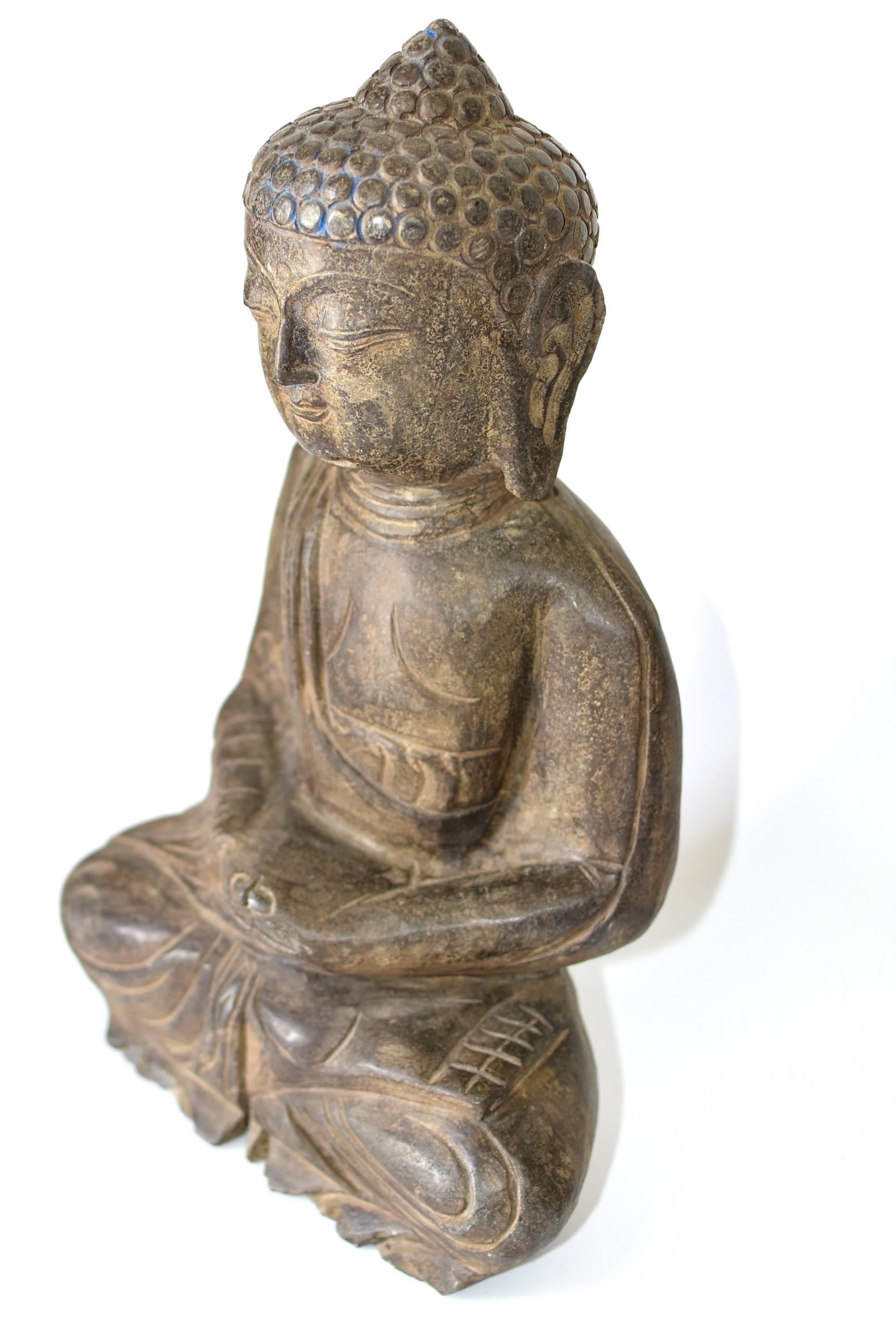 Hand-Carved Large Basalt Stone Buddha Statue