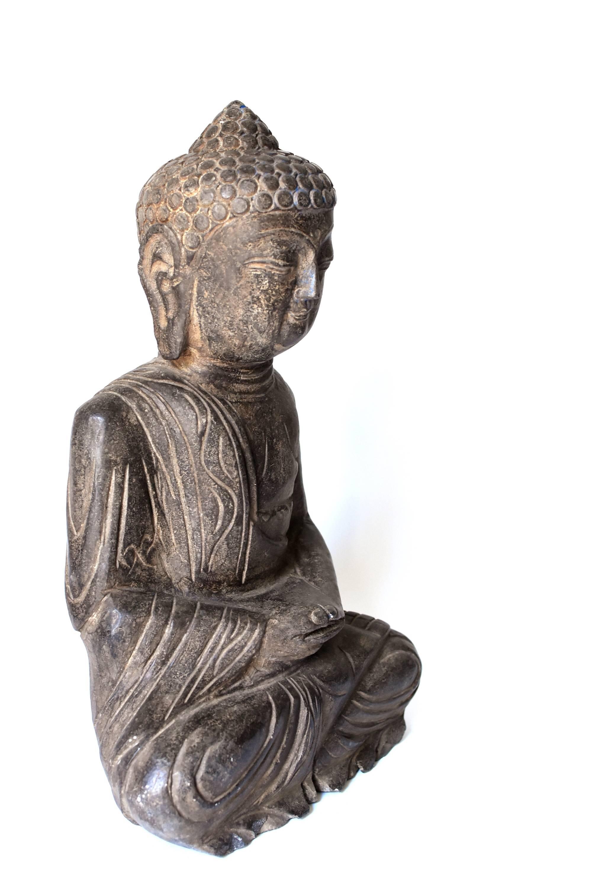 Large Basalt Stone Buddha Statue In Good Condition In Somis, CA