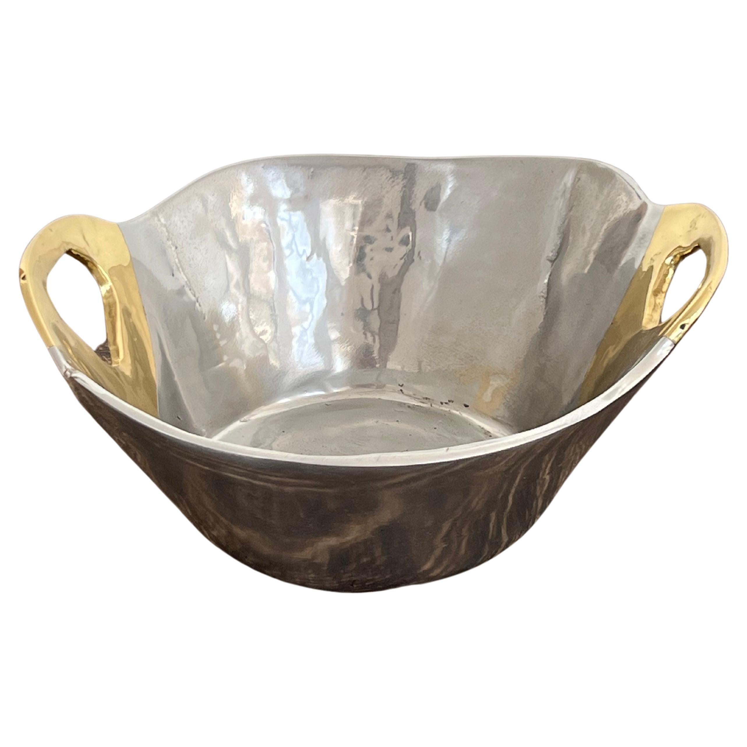 Large Basket Bowl A016 Solid Cast Brass Aluminum Handmade Spain For Sale