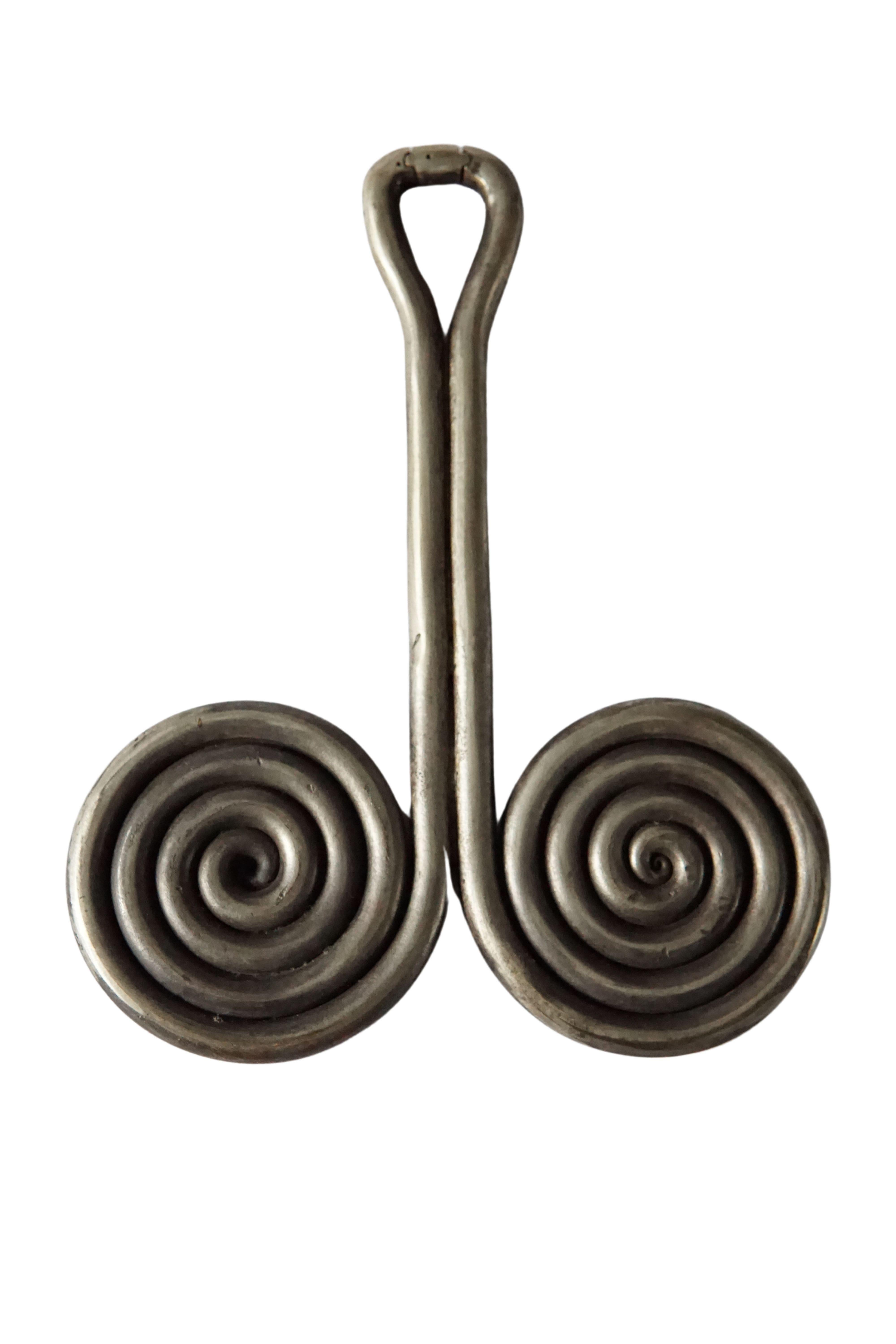 Indonesian Batak Spiral Silver Earring 'Padung' For Sale