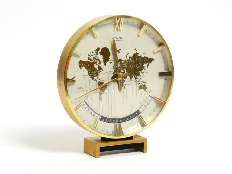 Large battery-operated brass world clock Heinrich Möller for