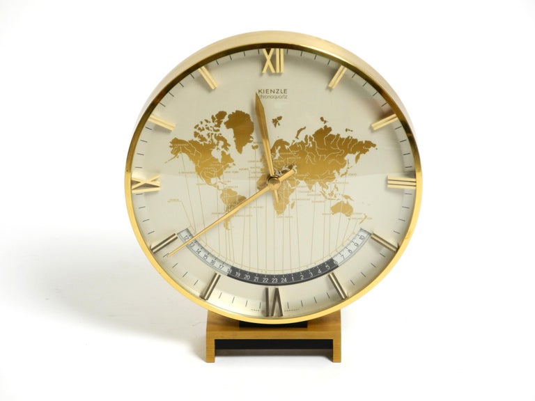 希少美品Kienzle ワールドタイム置時計 ビッグサイズゴールド未使用 Mid-Century GMT World Time Zone Brass Table Clock, Germany