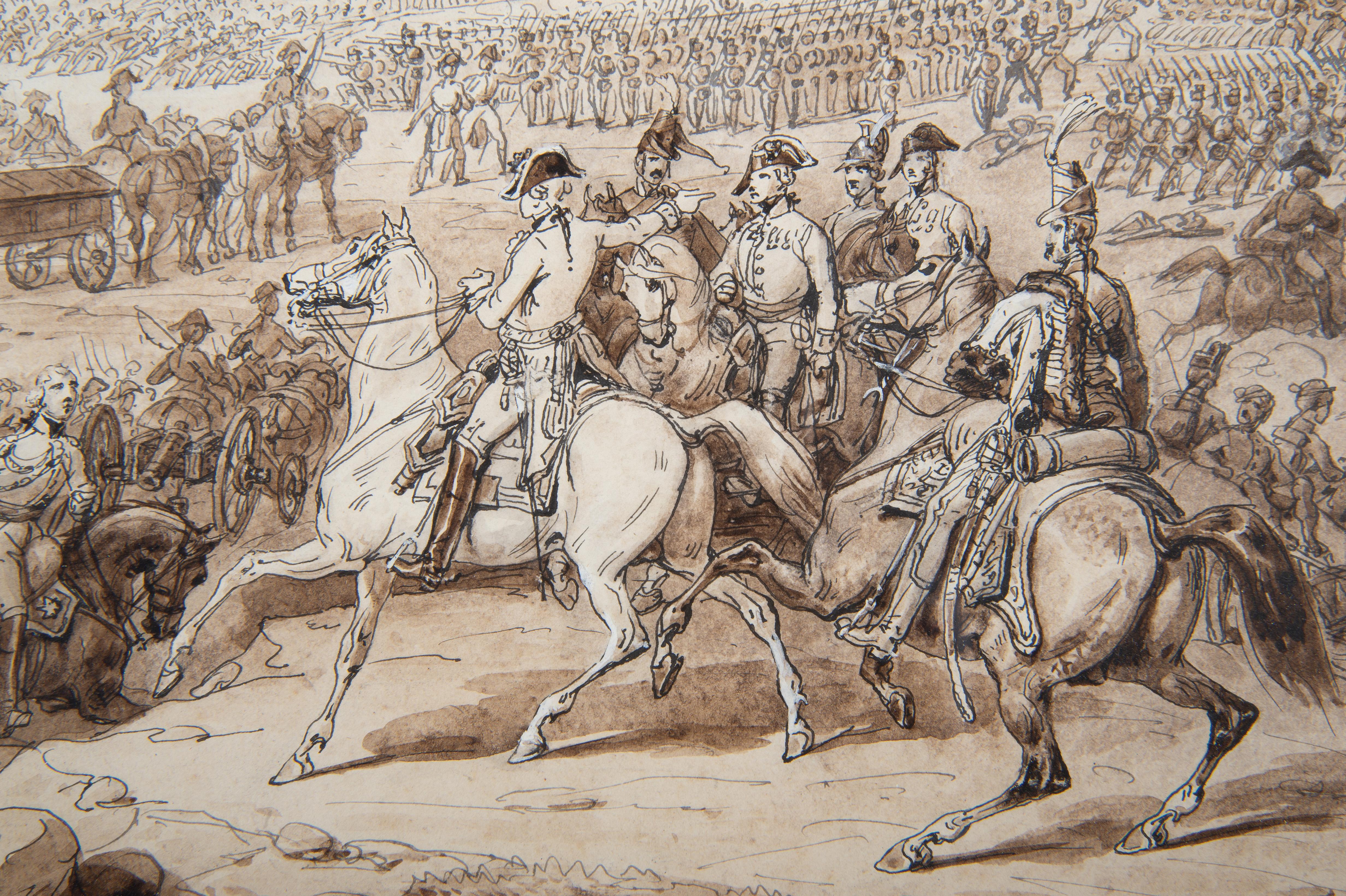 Neoclassical Large Battlefield Drawing Attributed to Hippolyte Bellange (French, 1800-1866) For Sale