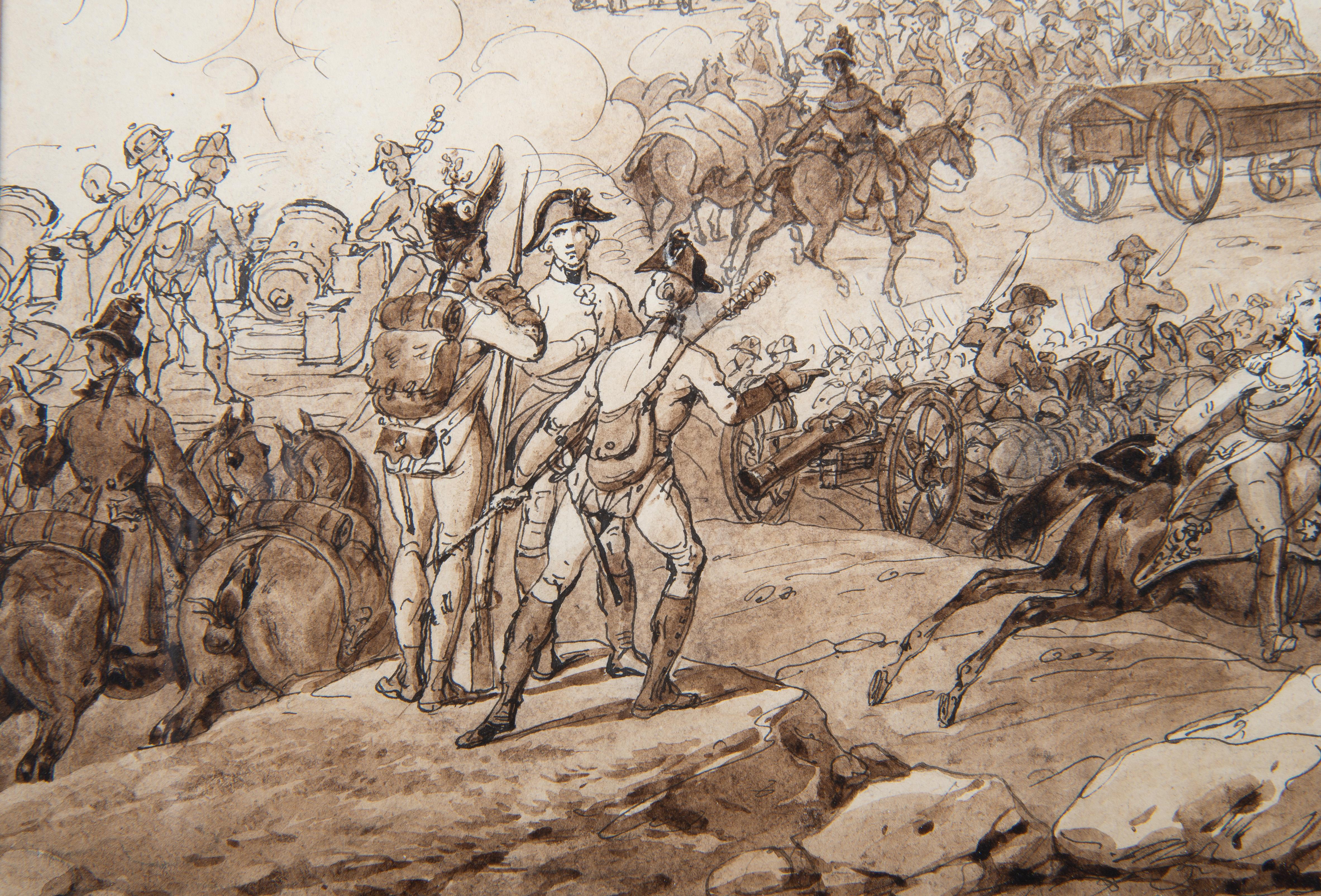 19th Century Large Battlefield Drawing Attributed to Hippolyte Bellange (French, 1800-1866) For Sale