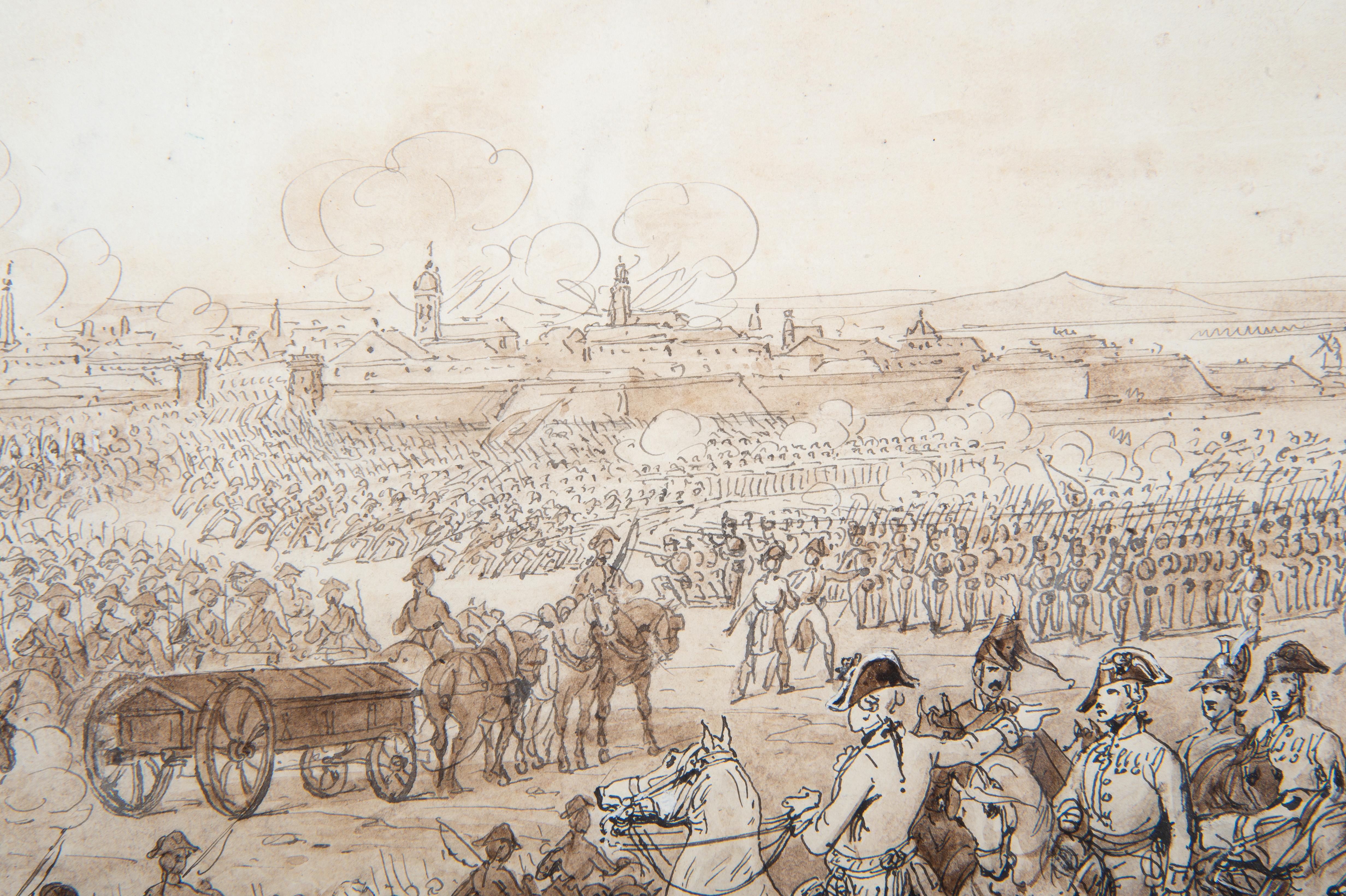Paper Large Battlefield Drawing Attributed to Hippolyte Bellange (French, 1800-1866) For Sale