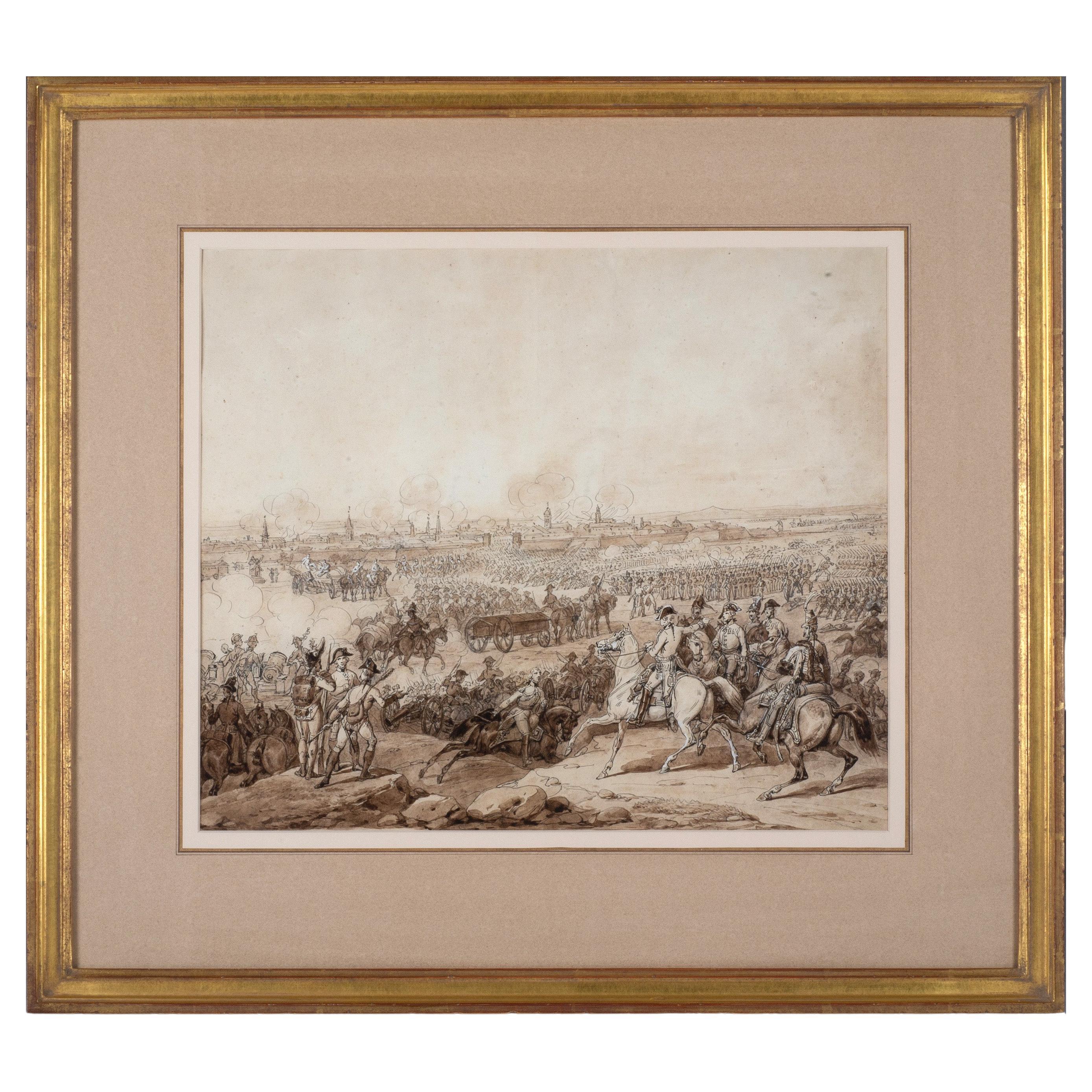Large Battlefield Drawing Attributed to Hippolyte Bellange (French, 1800-1866) For Sale