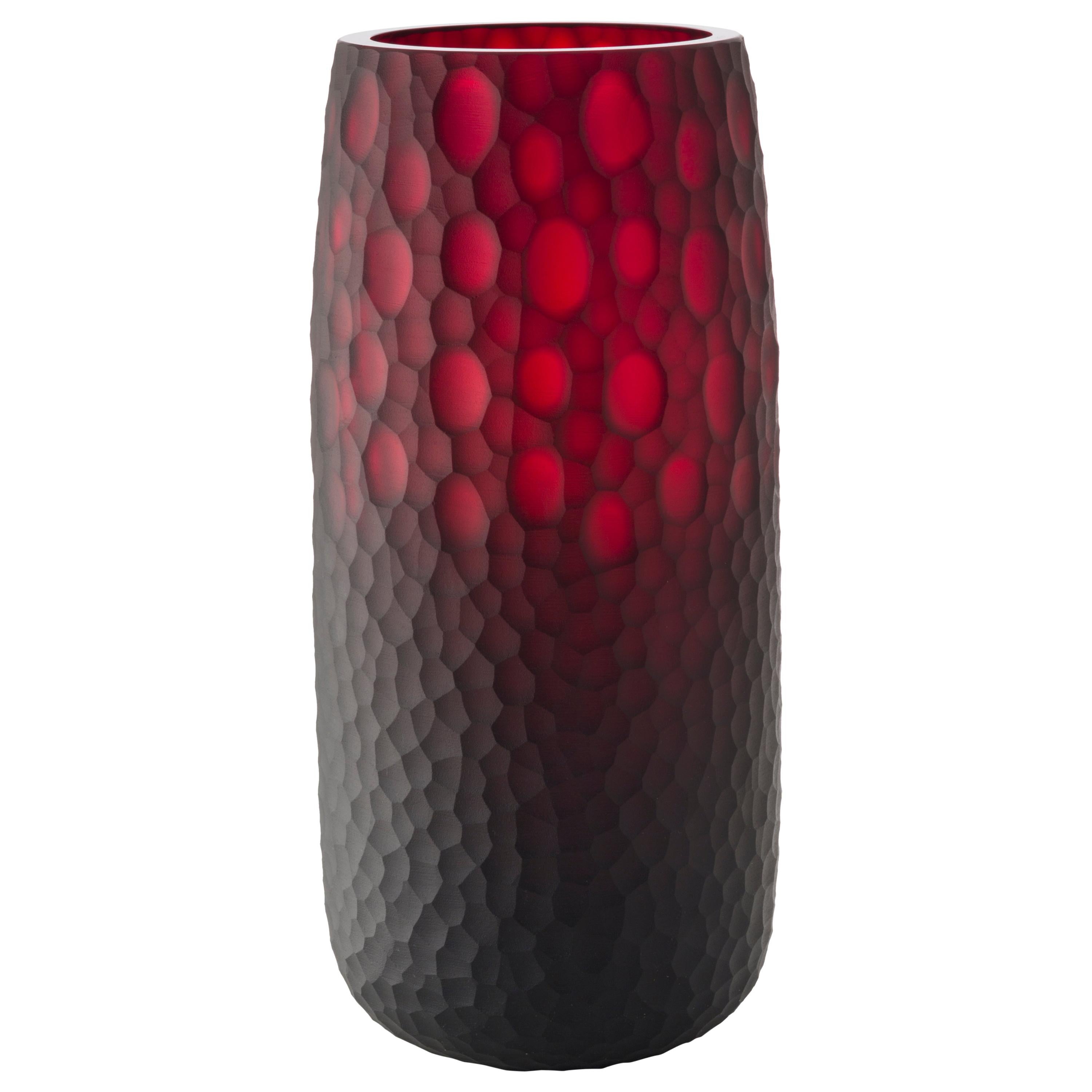 Red (D6050) Large Battuti Vase in Murano Glass by Salviati