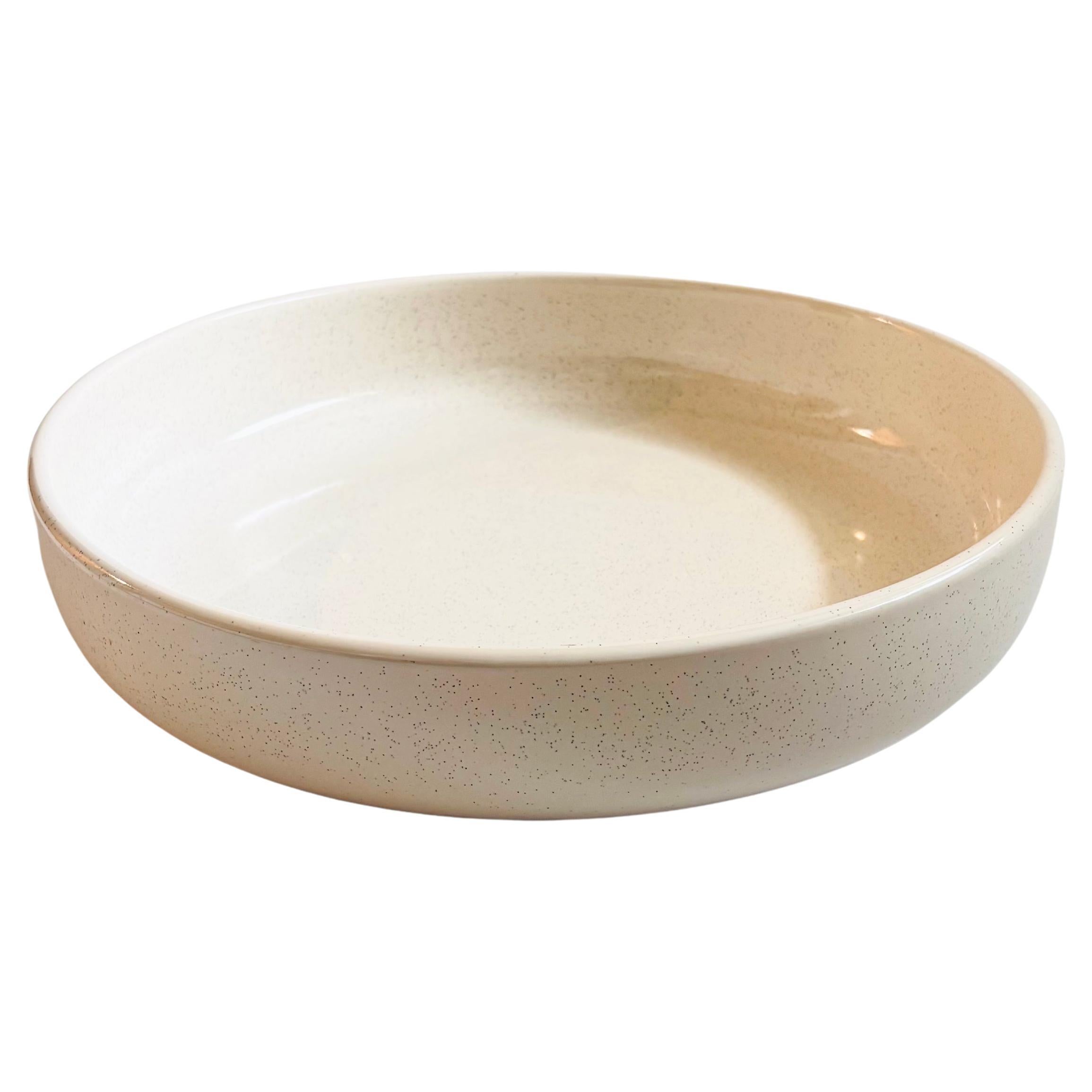 Large Bauer Brusche 14" Speckled White Ceramic Serving Bowl For Sale