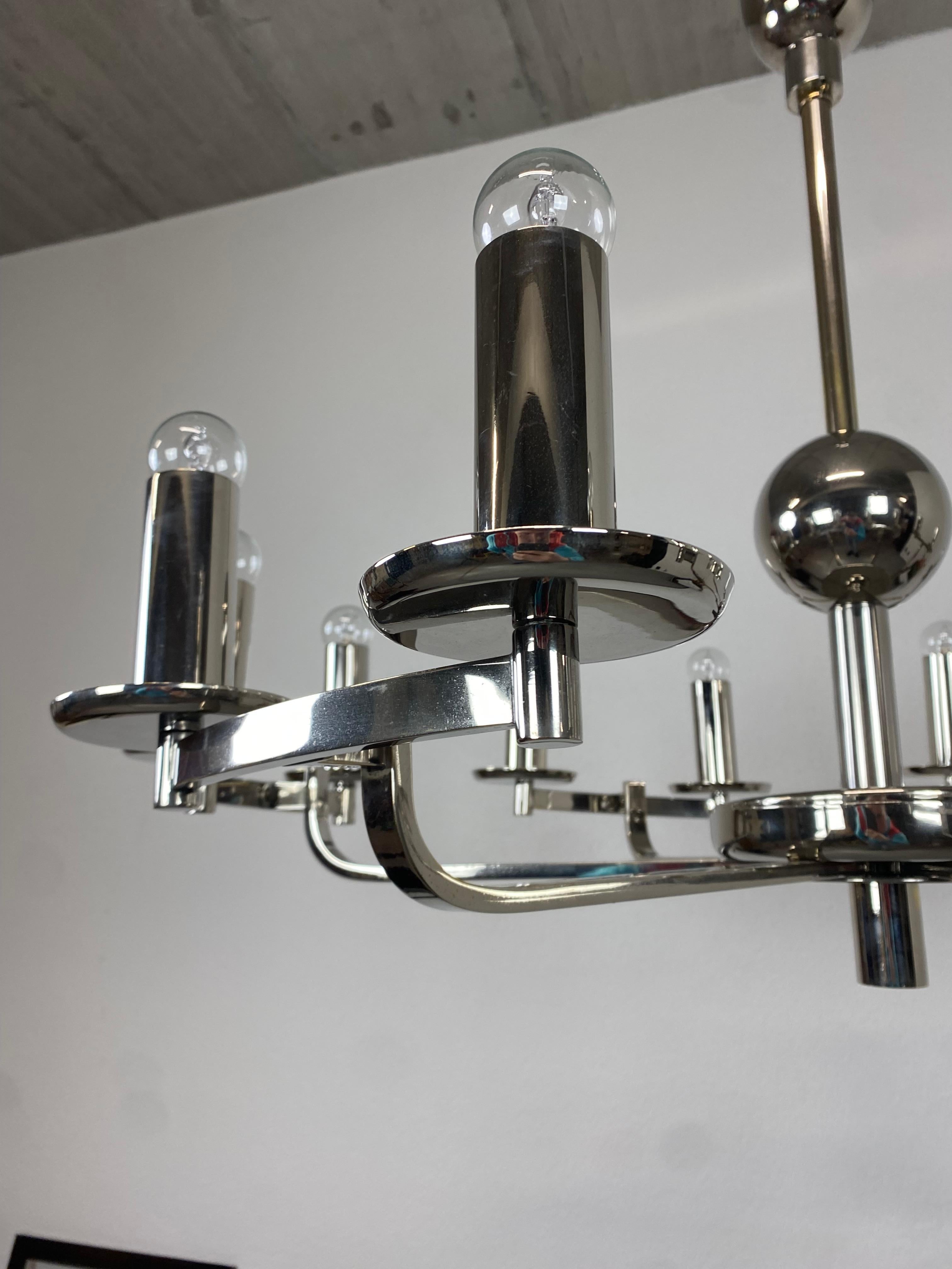 Chrome Large Bauhaus Chadelier with Two Wall Lamps For Sale