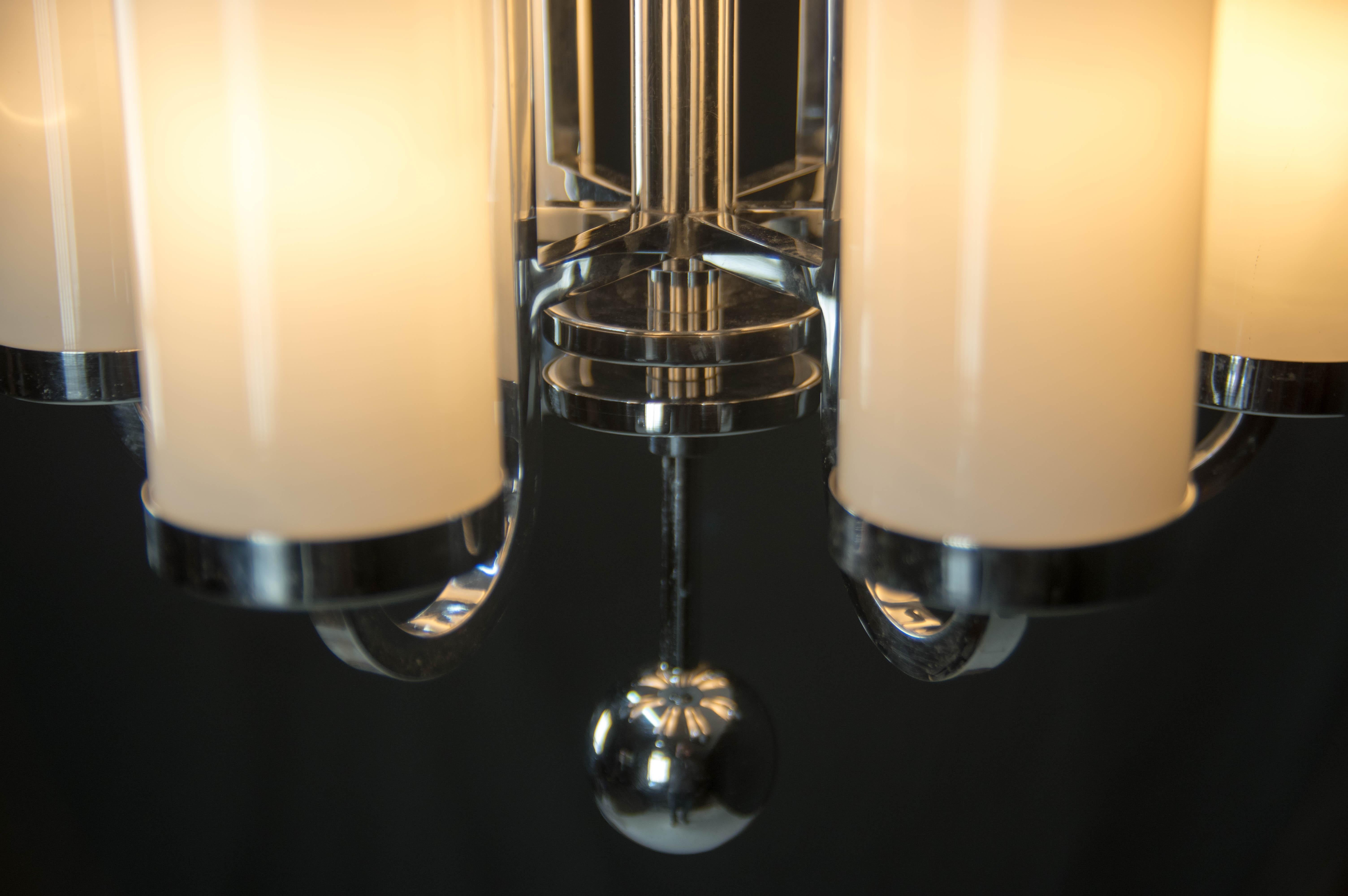 Mid-20th Century Large Bauhaus Chandelier with 6 Tubular Shades, 1930s